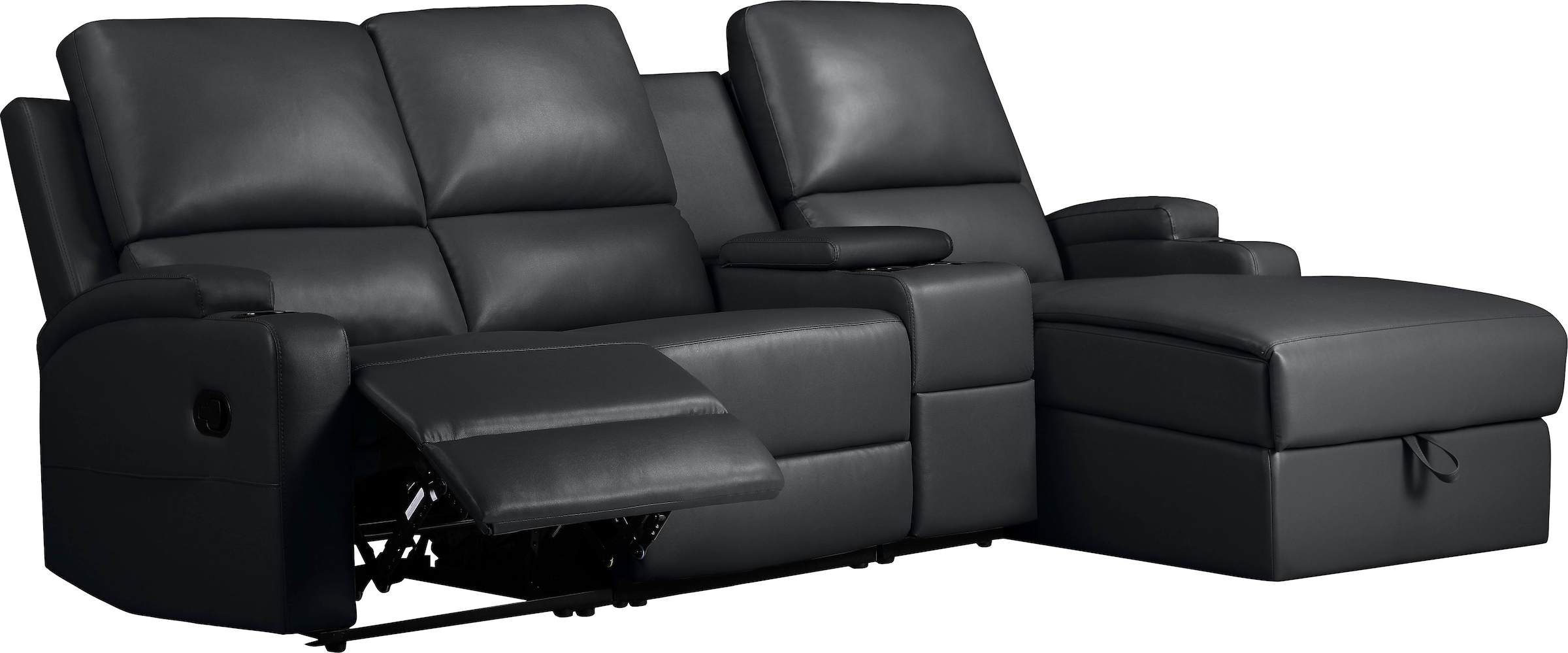 Home affaire Ecksofa »NAPORI Multimediasofa, 3er Kinosessel XXL, L-Form, 3 Bezugsstoffe«, Kinosofa mit Relaxfunktion, Getränkehalter, Staufach und Staukasten