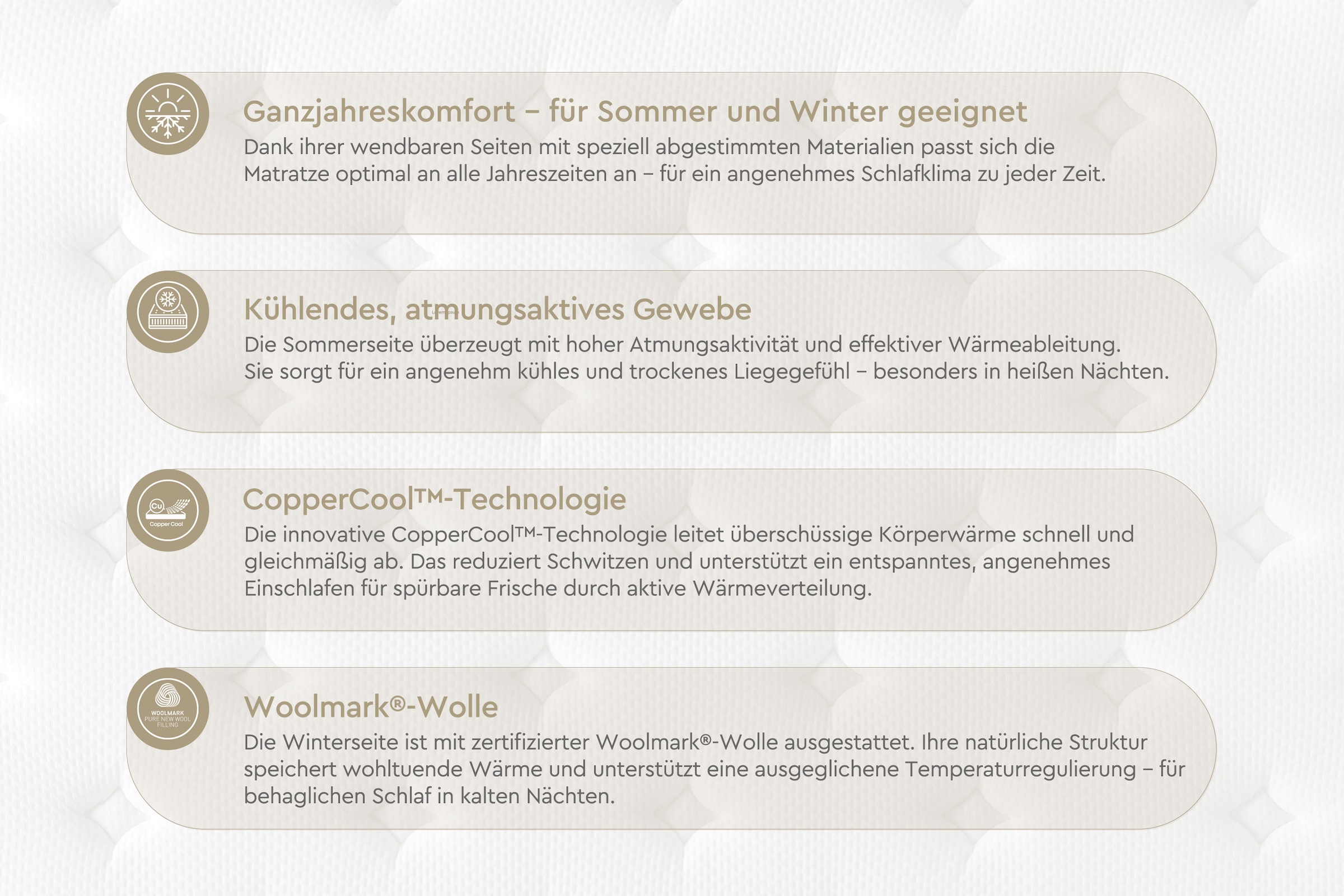 Yatas Bedding Taschenfederkernmatratze »Majestät First Class Cool& Wool«, 30 cm hoch, 406 Federn, (1 St.), spezielles Federkernsystem mit punktelastischer Unterstützung, Bezug mit Sommer- und Winterseite