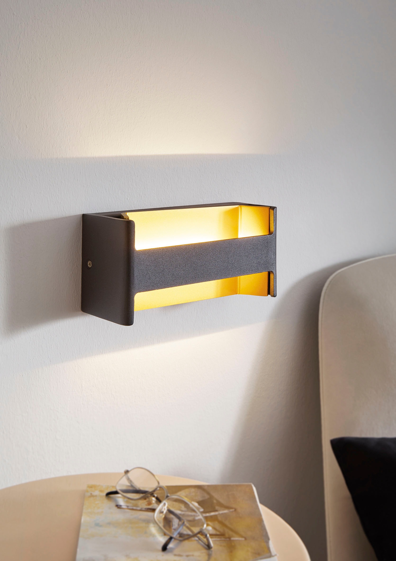 EGLO Wandleuchte »FELONICHE«, 1 flammig, Leuchtmittel LED-Board | LED fest integriert, Wand-/Deckenleuchte, L22 x H10 x AL7,5 cm, schwarz, gold, 10W inkl.