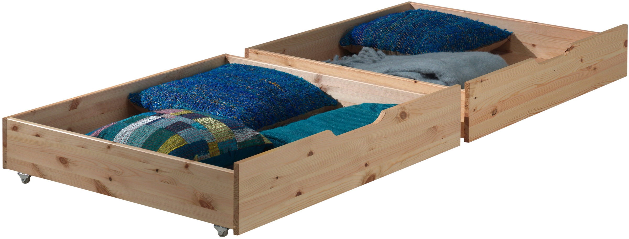 Vipack Massivholzbett »Pino, universell einsetzbar, gradliniges Design, Made in Europe« B/H/Tca. 211x84,4x 97,5cm, Liegefläche 90/200 cm, inkl. 2 Schubladen,  inkl. Rolllattenrost, Kiefer massiv, in Natur oder Weiß lackiert