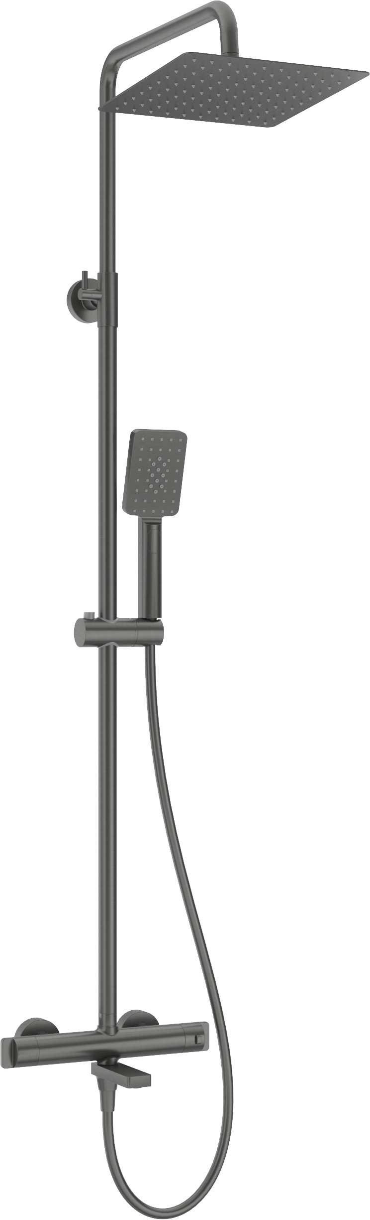 Deante Duschsystem »Duschbatterie, klappbarer Auslauf, thermostatisch«, Einstellbereich: 107-144, Temperatursperre 38˚C, Titanium-Beschichtung