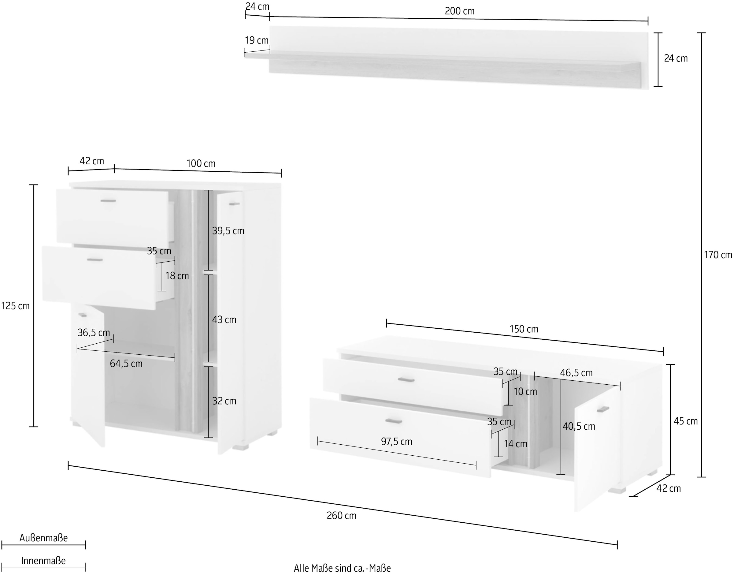 Home affaire Wohnwand »LONG ISLAND« Set, 3 Stk. tlg.