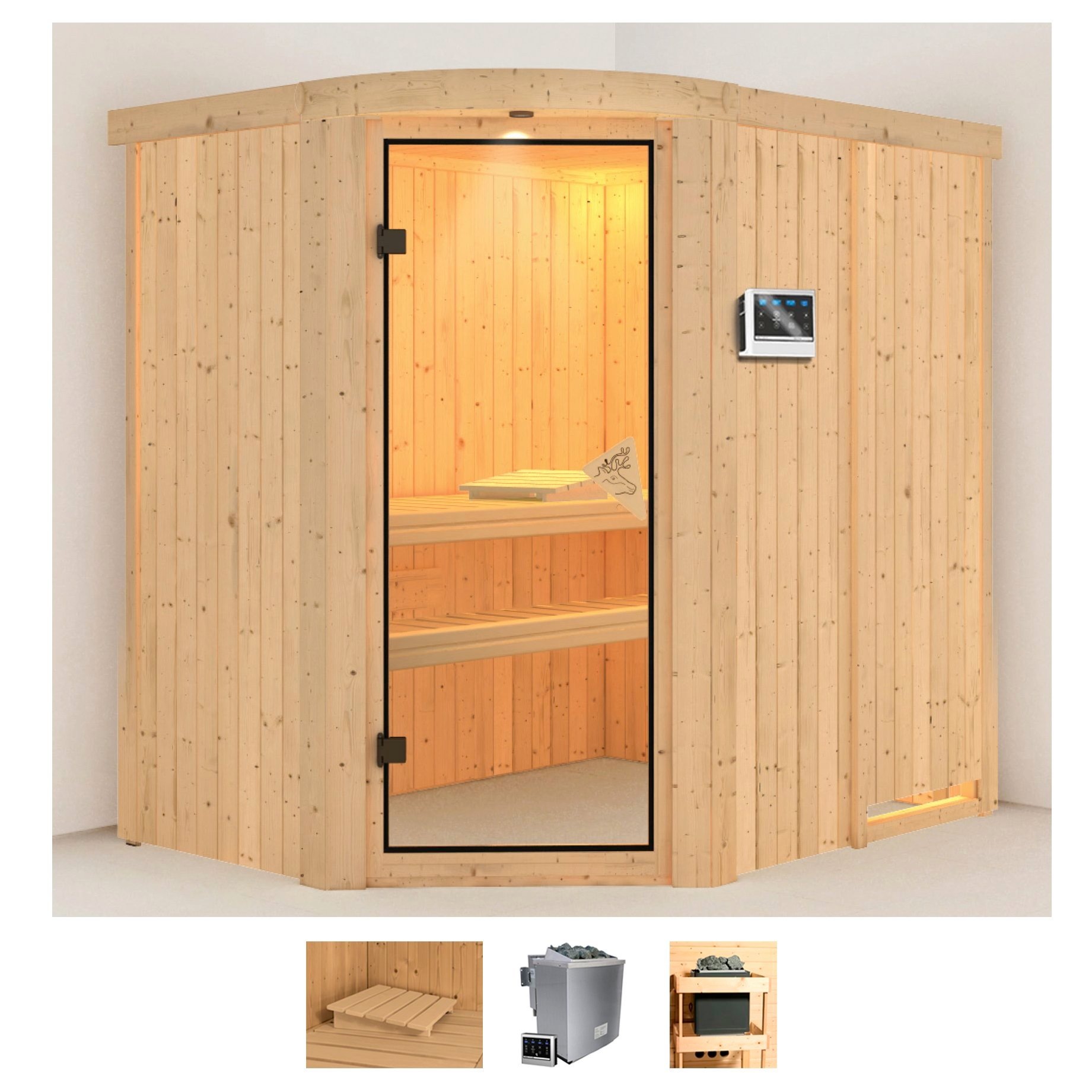 Karibu Sauna »Levia«, (Set), 4,5-kW-Bio-Ofen mit externer Steuerung