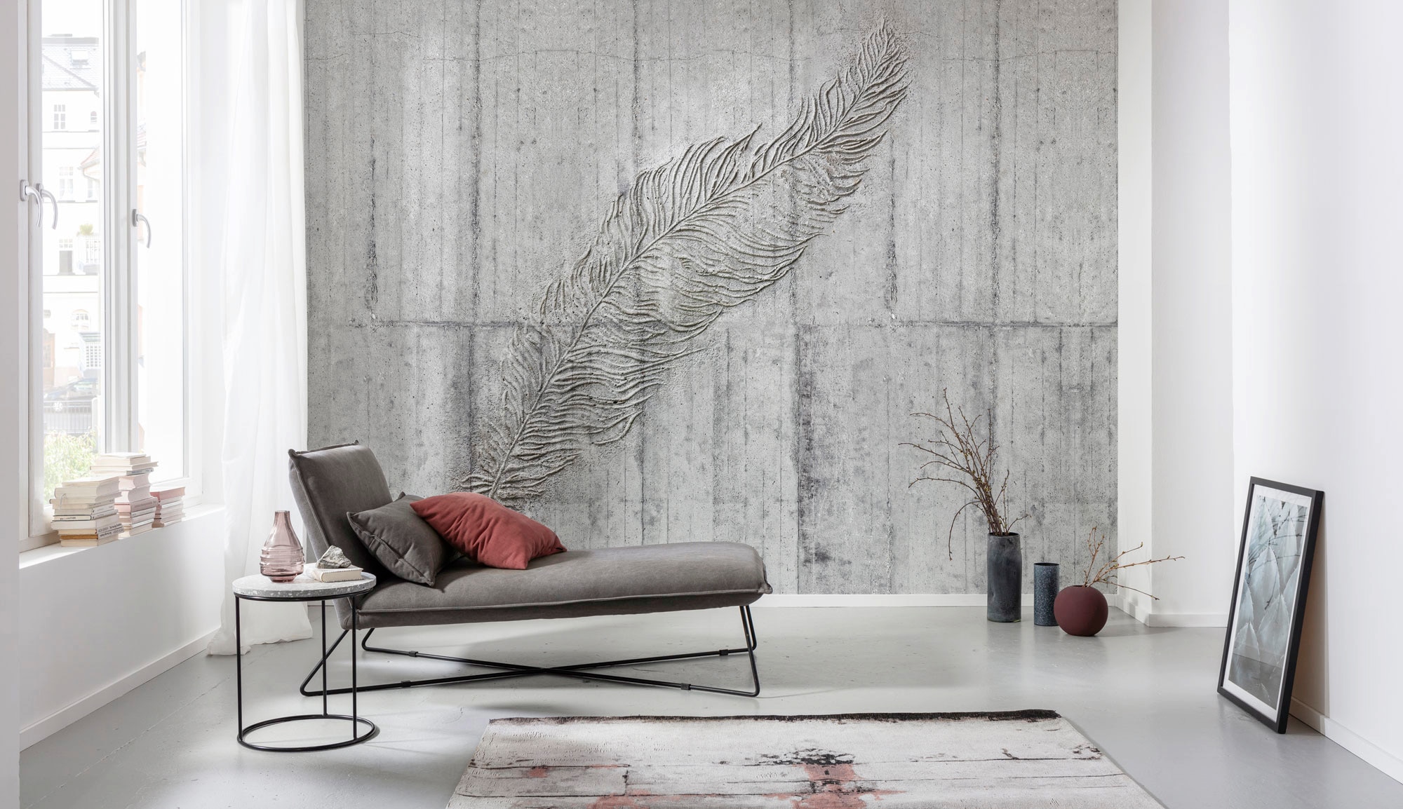 Komar Vliestapete »Digitaldruck Vlies - Concrete Feather - Größe 350 x 250 cm«, bedruckt, Wohnzimmer, Schlafzimmer
