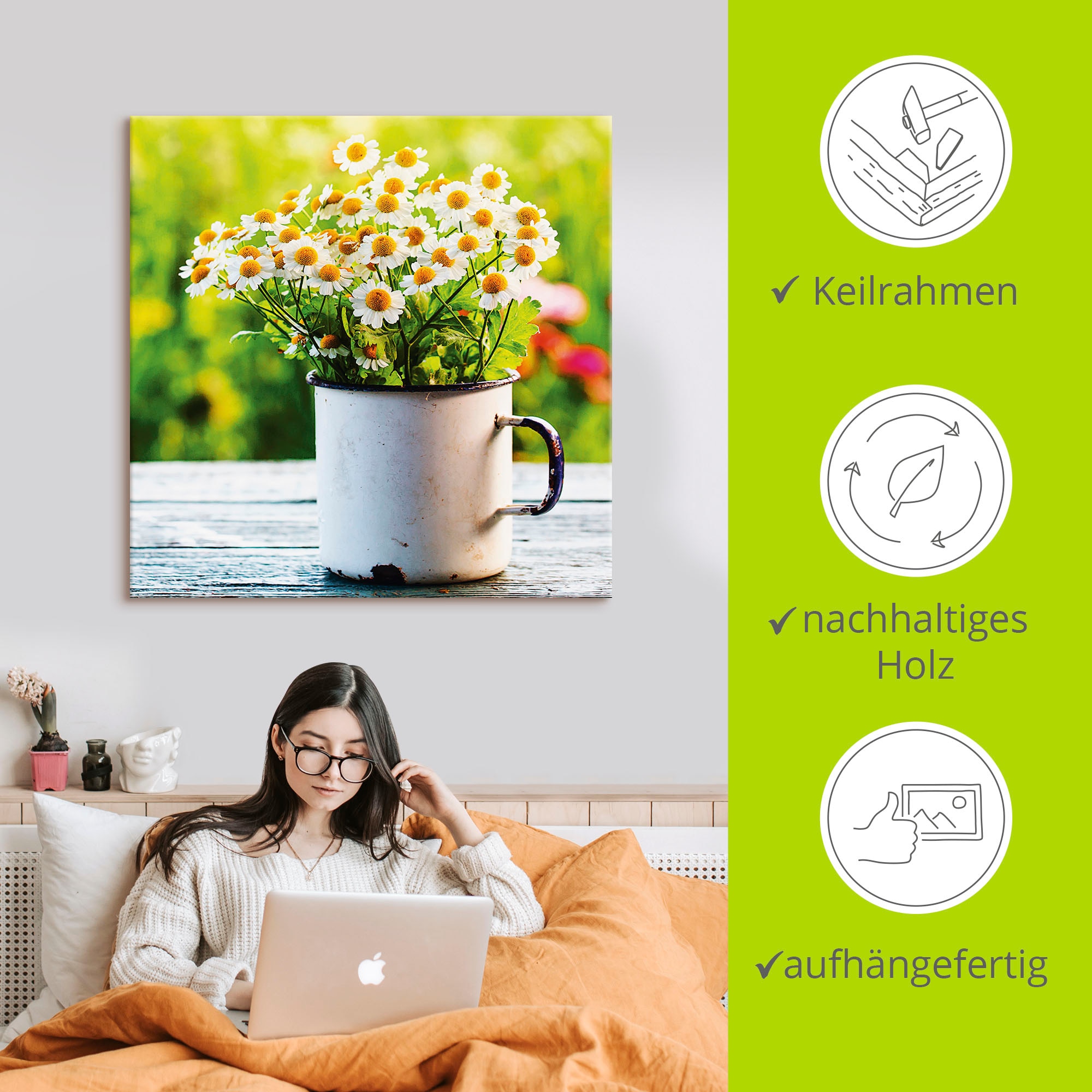 Artland Leinwandbild »Frühlingsgarten mit Gänseblümchen« Blumen 1 Stk. tlg. auf Holzrahmen gespannt