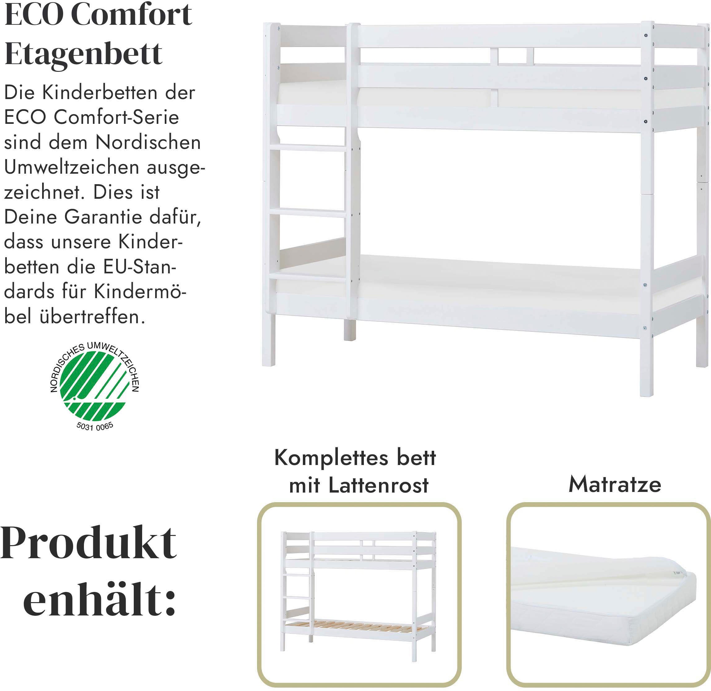 Hoppekids Etagenbett »ECO Comfort Kinderbett 90x200 oder 70x160 aus Massivholz in 4 Farben«, TÜV, FSC und Nordisches Umweltzeichen – wahlweise mit Matratzen