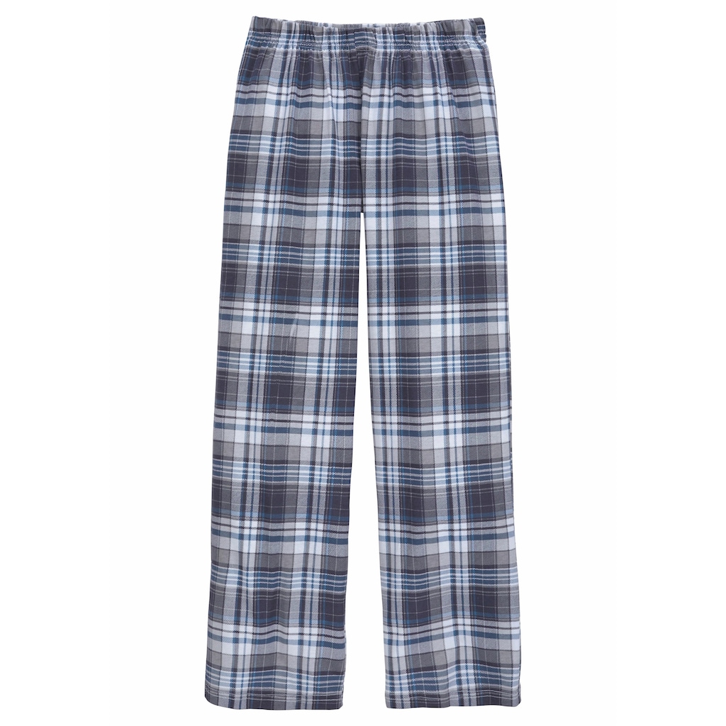 le jogger® Pyjama, (Packung, 2 Stück), in langer Form, Hose 1x uni und 1x kariert