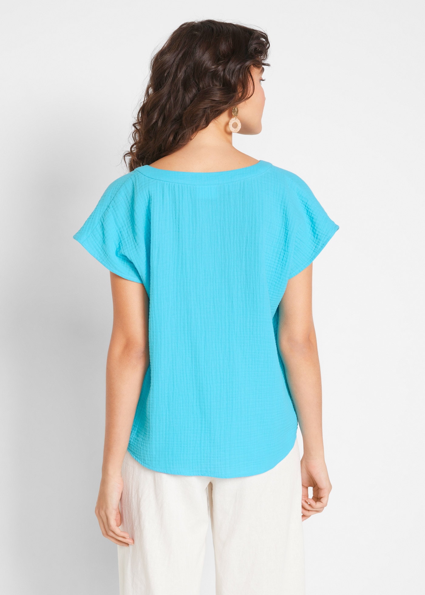 bonprix Shirtbluse »Musselin-Blusentop aus reiner Baumwolle« Oversize-Passform, mit V-Ausschnitt, aus Baumwolle