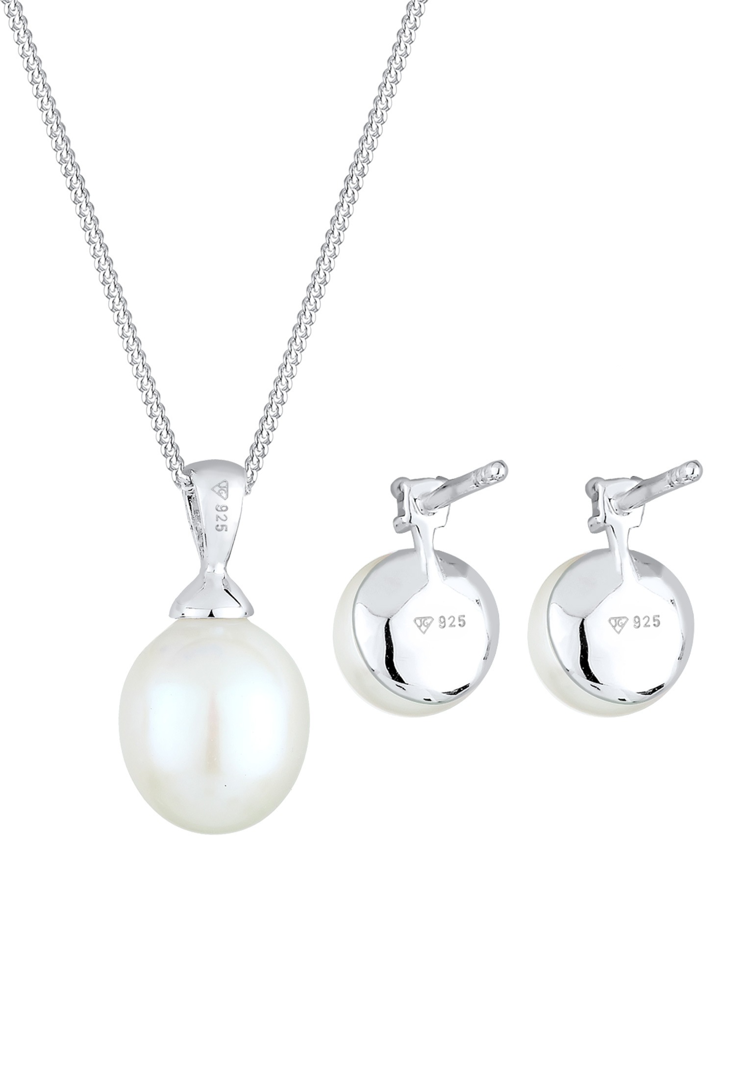 Elli DIAMONDS Ohrring und Ketten Set »Schmuckset Süßwasserzuchtperlen Diamant Weiß (0.10 ct) 925 Sterling Silber«