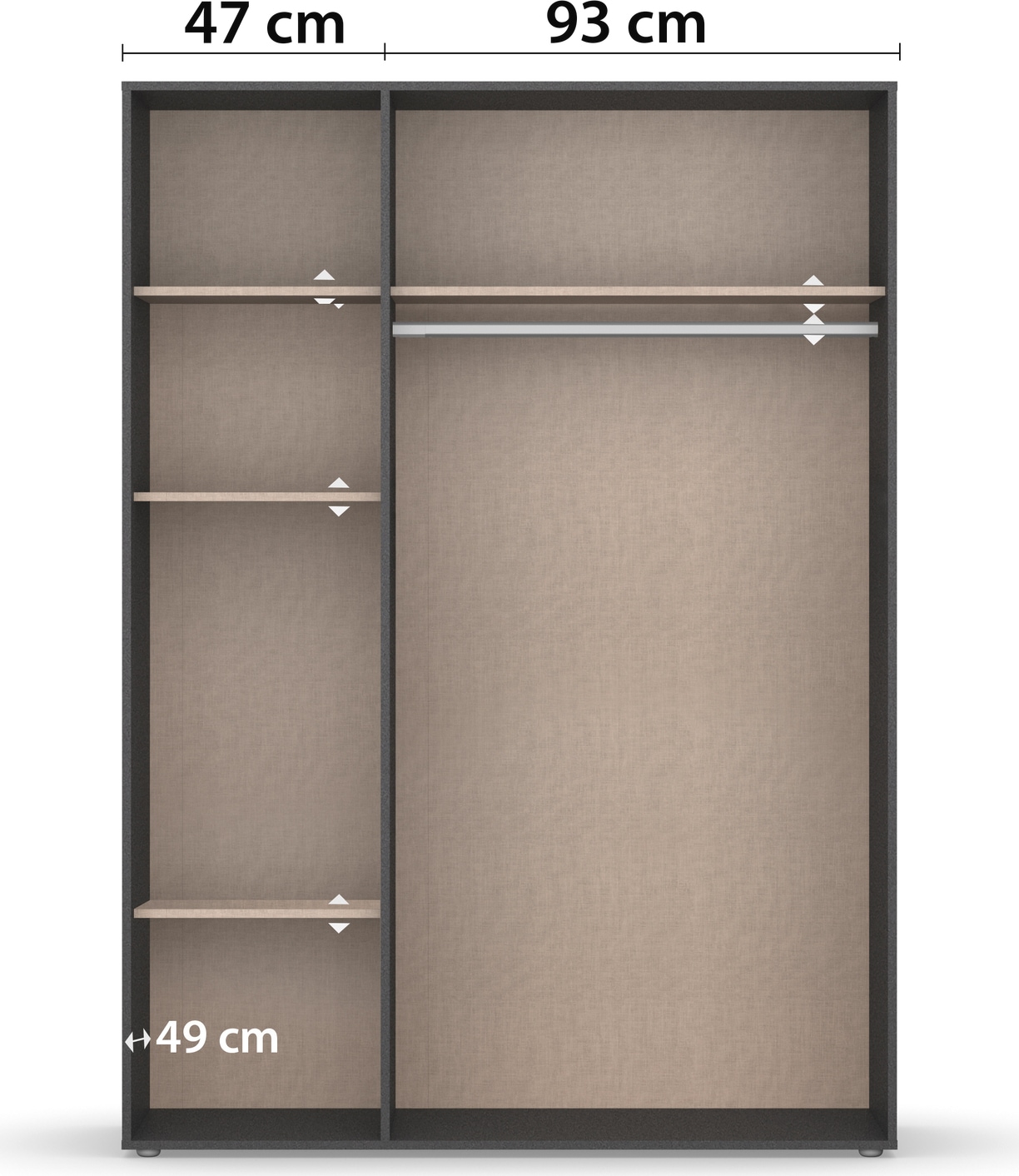 rauch Drehtürenschrank »Kleiderschrank Schrank Garderobe Wäscheschrank NAGATA viel Stauraum«, (in 3 verschiedenen Ausstattungen BASIC/CLASSIC/PREMIUM), mit modernen Stangengriffen in Graumetallic TOPSELLER MADE IN GERMANY