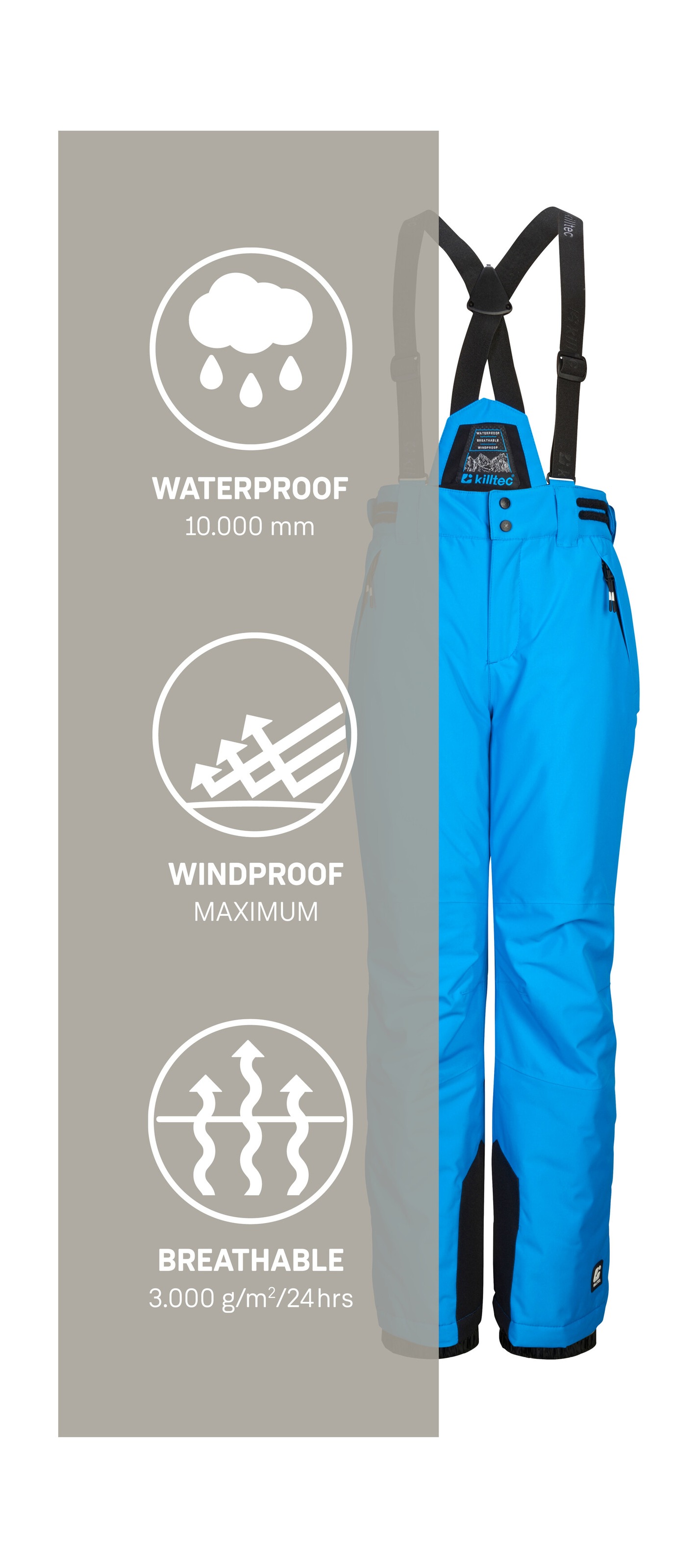 Killtec Skihose »KSW 214 BYS SKI PNTS«, Wasserdichte, atmungsaktive Skihose mit verstellbarem Latz.