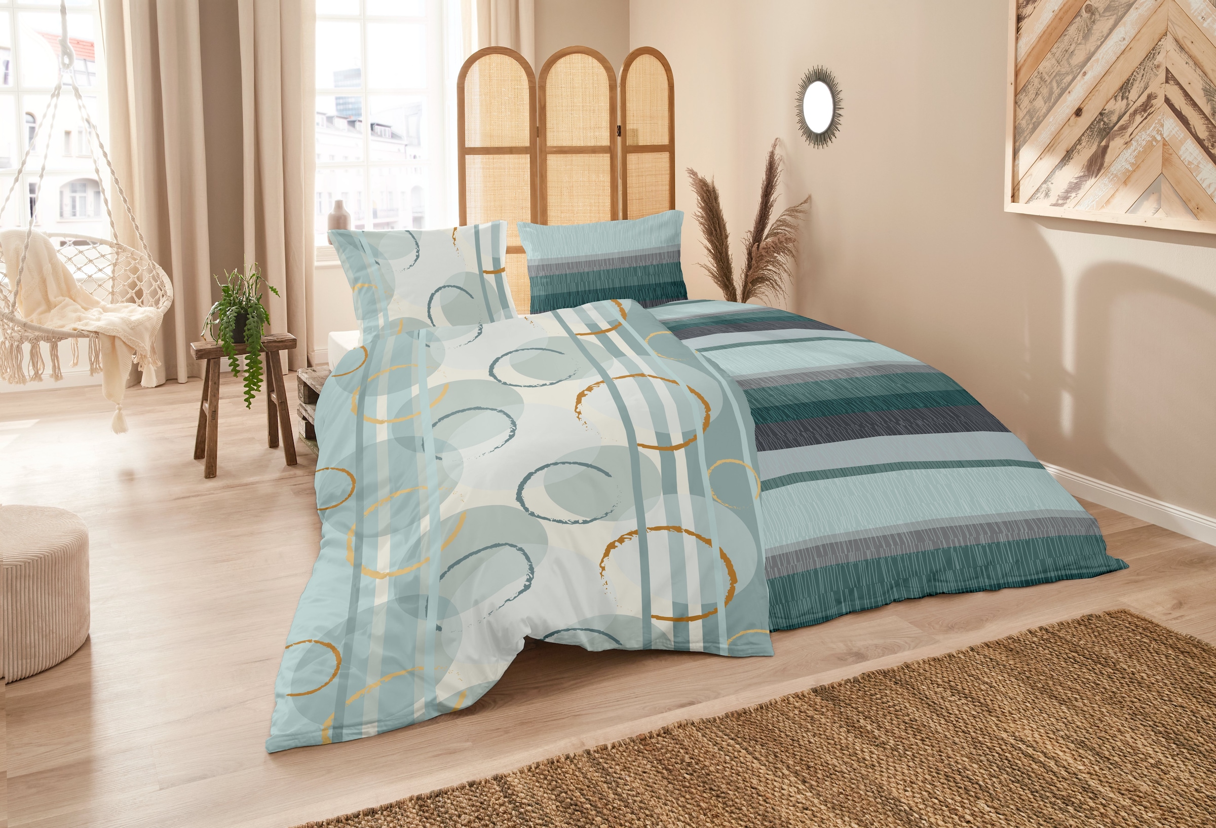 Primera Bettwäsche »Biber-Bettwäsche Circular« 2 Stk. tlg. mit abstrakten Kreisen