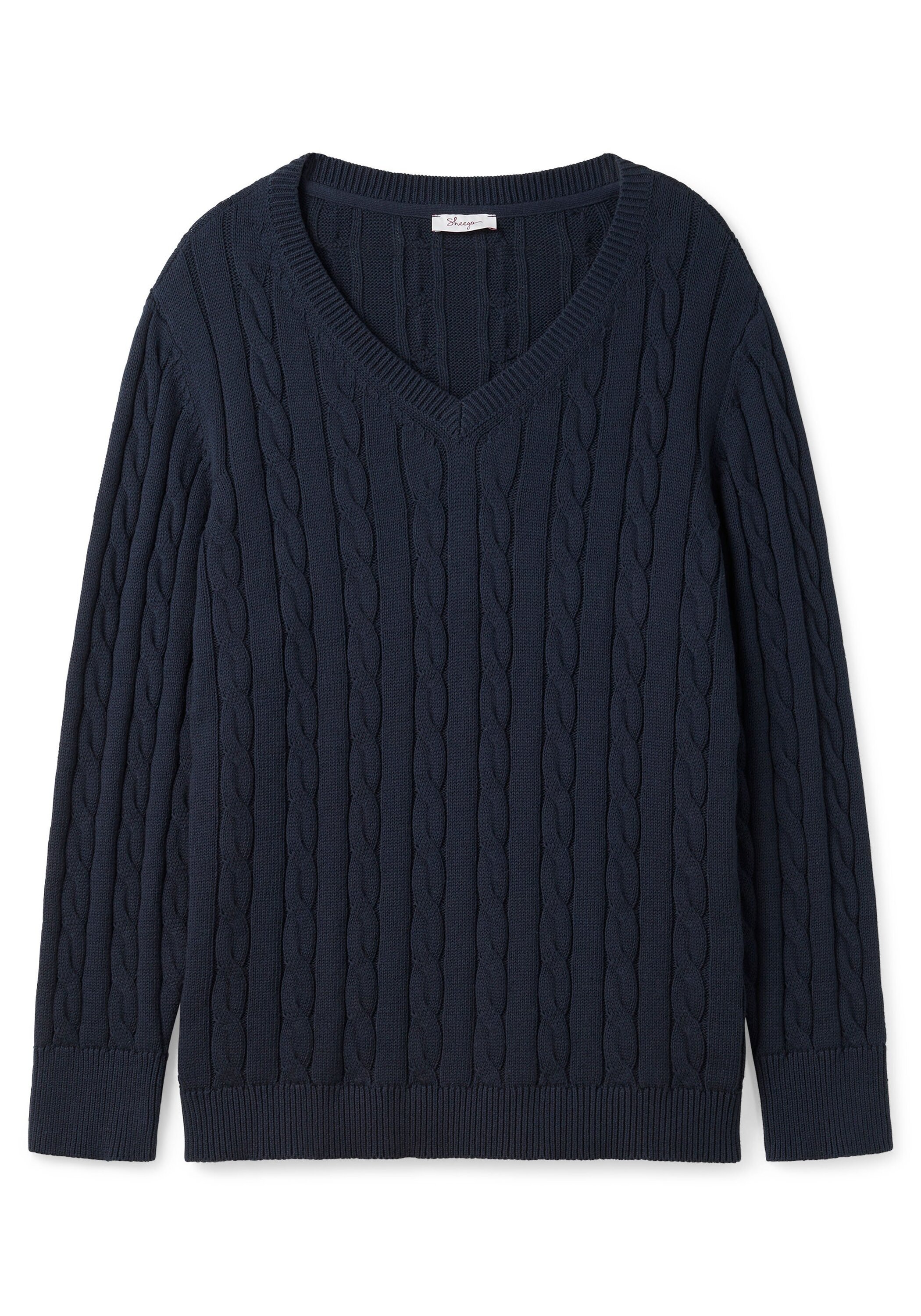 Sheego V-Ausschnitt-Pullover »Pullover aus Baumwolle, mit Zopfmuster«, aus Baumwolle, mit Zopfmuster