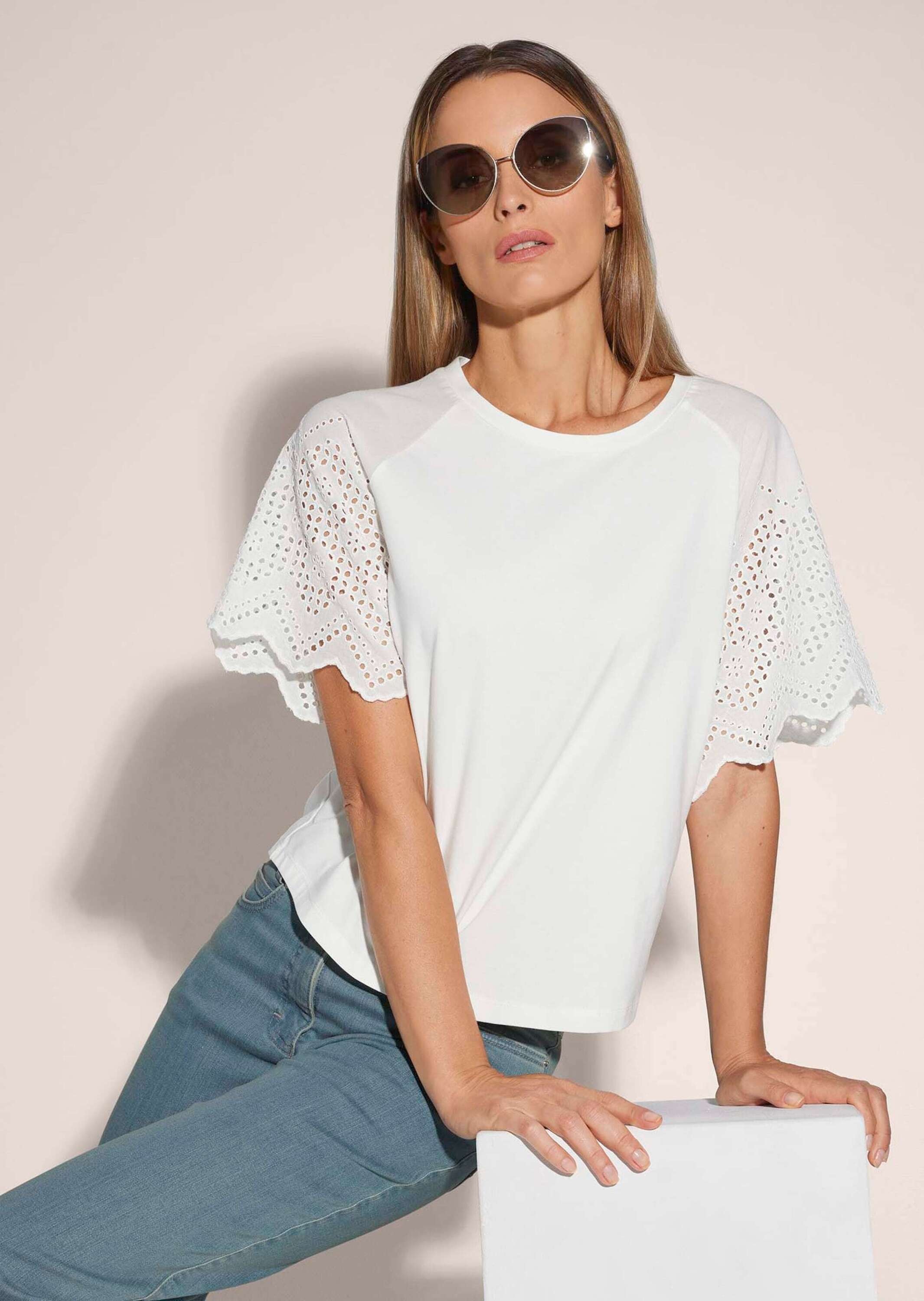 MADELEINE Shirtbluse »Blusenshirt Kurzes Blusen-Shirt im Material-Mix«