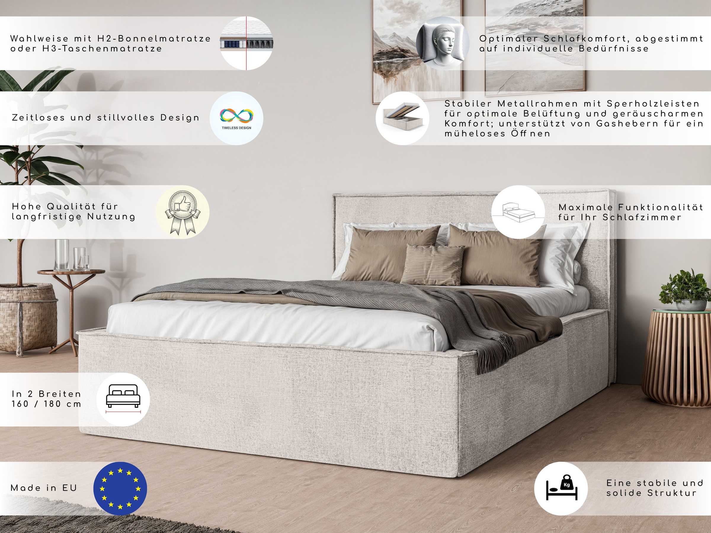 andas Polsterbett »Östavall wahlweise mit Matratze und Topper, in zwei Breiten« Bettgestell mit Kopfteil und Bettkasten, mit/ohne Matratze (BFK/TFK)