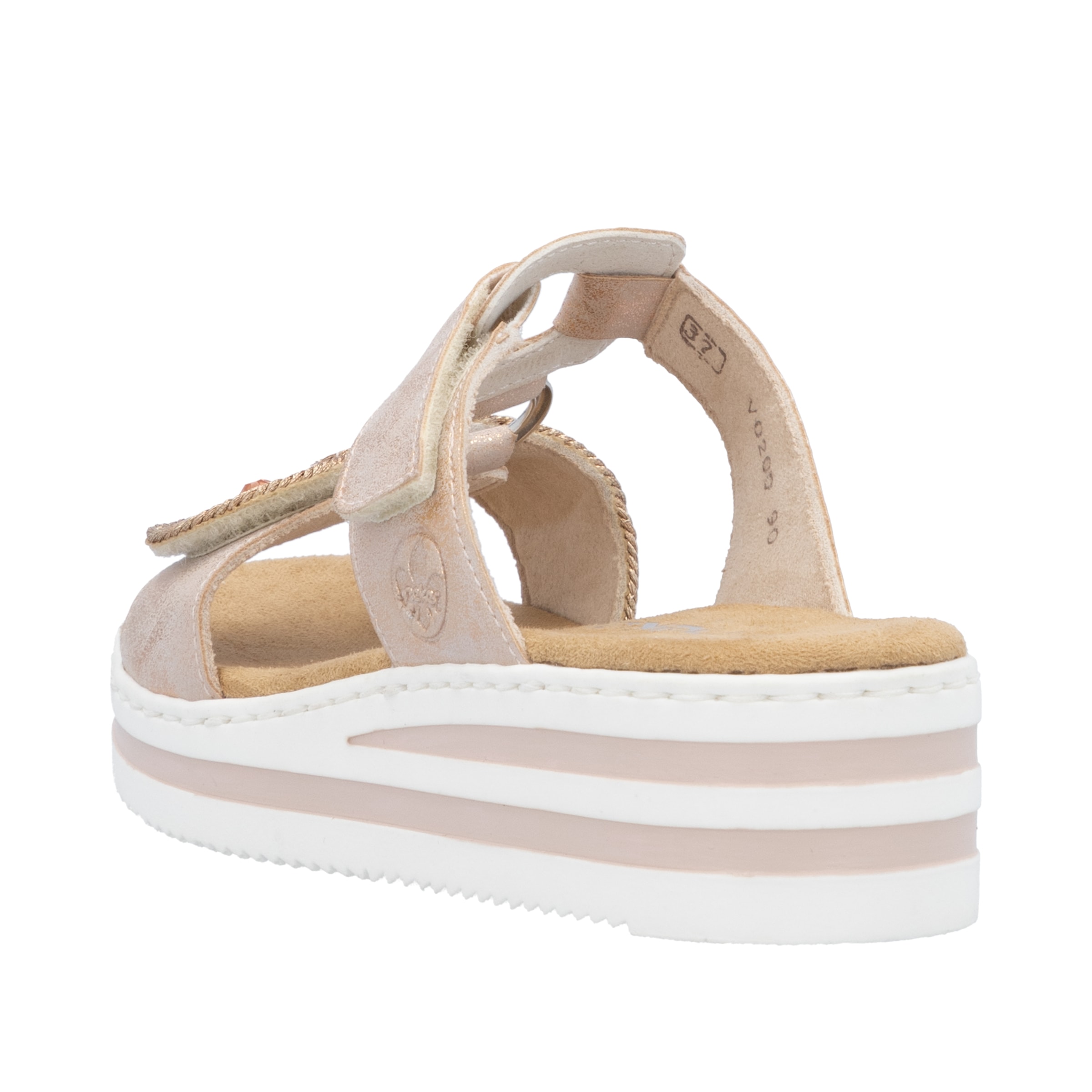 Rieker Keilpantolette  Sommerschuh, Urlaubsschuh mit Glitzersteine, Metallic-Optik