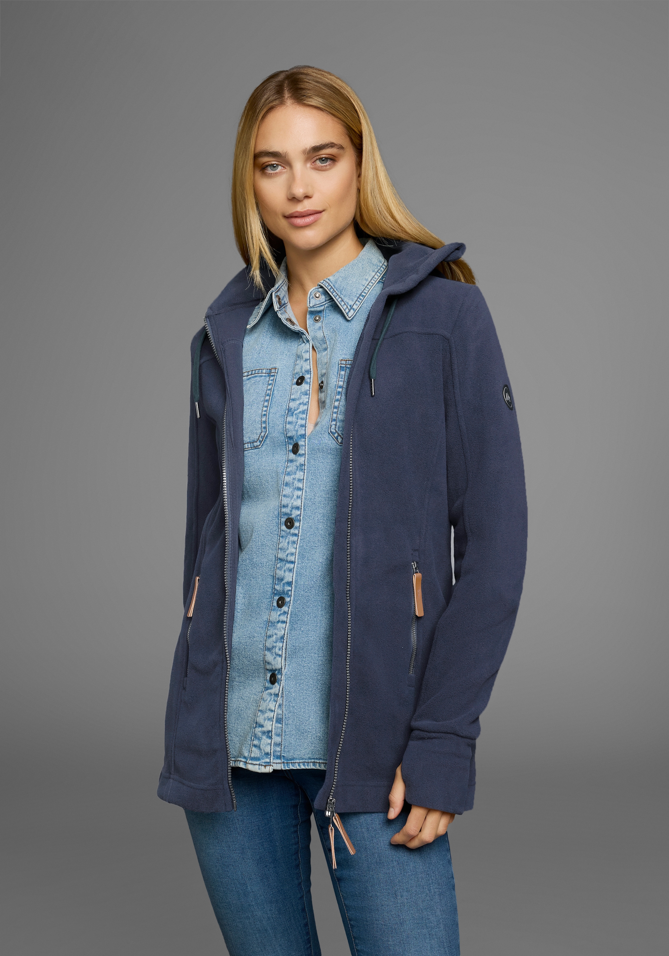 Polarino Fleecejacke, mit Kapuze, aus Fleece, atmungsaktiv, schnell trocknend