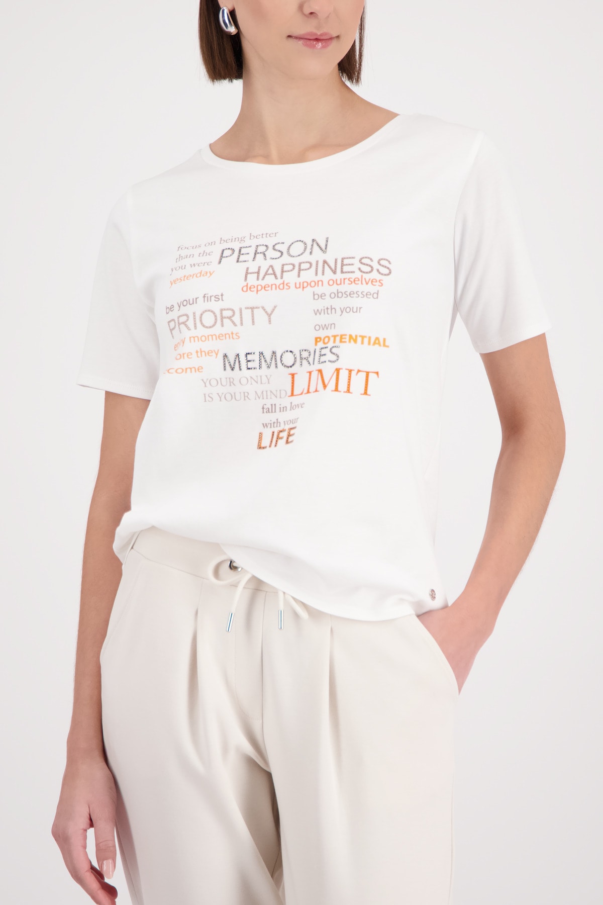 Monari T-Shirt Rundhalsausschnitt, Regular Fit, Strasssteine