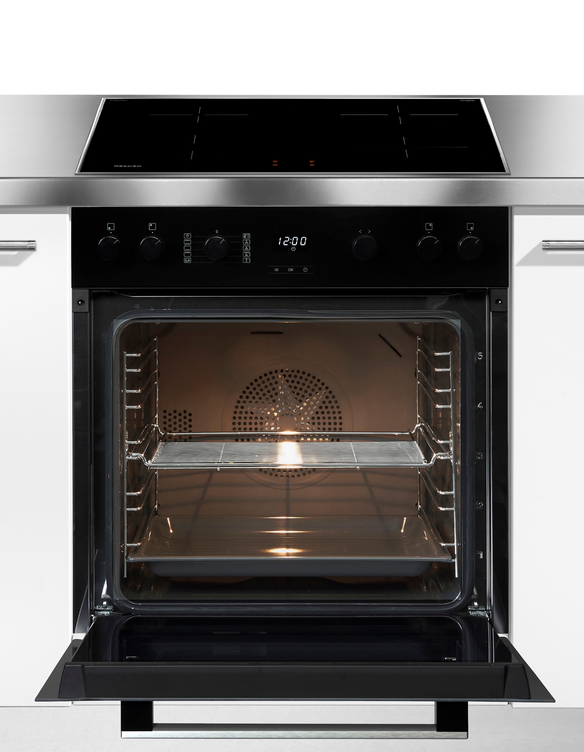 Miele Induktions Herd-Set »H2455 I OBSW + KM 7061 FR« Herd-Set - Kombination aus Herd und Induktionskochfeld