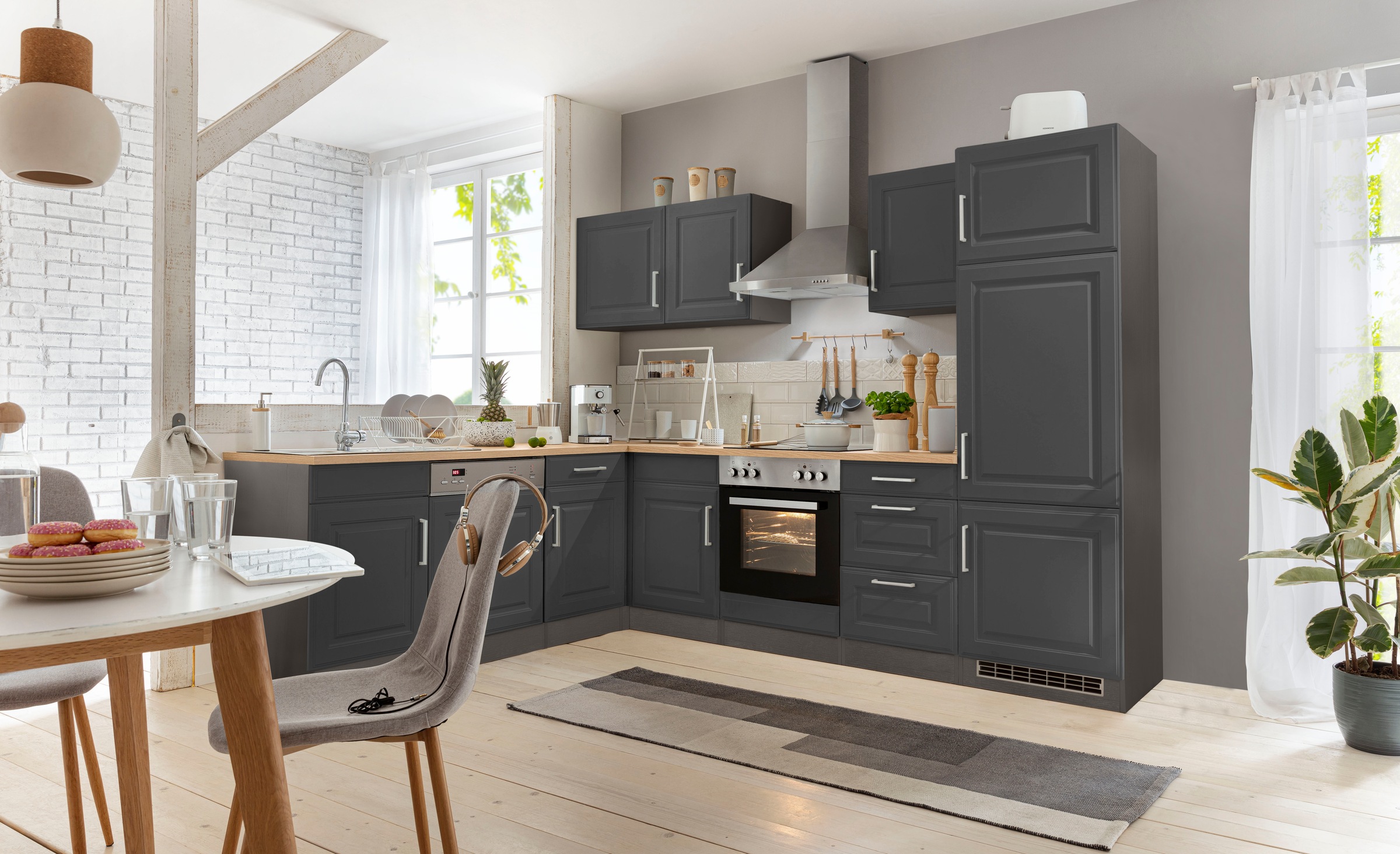 KOCHSTATION Winkelküche »KS-Stockholm« Stellbreite 220/280 cm, mit hochwertigen MDF Fronten im Landhaus-Stil