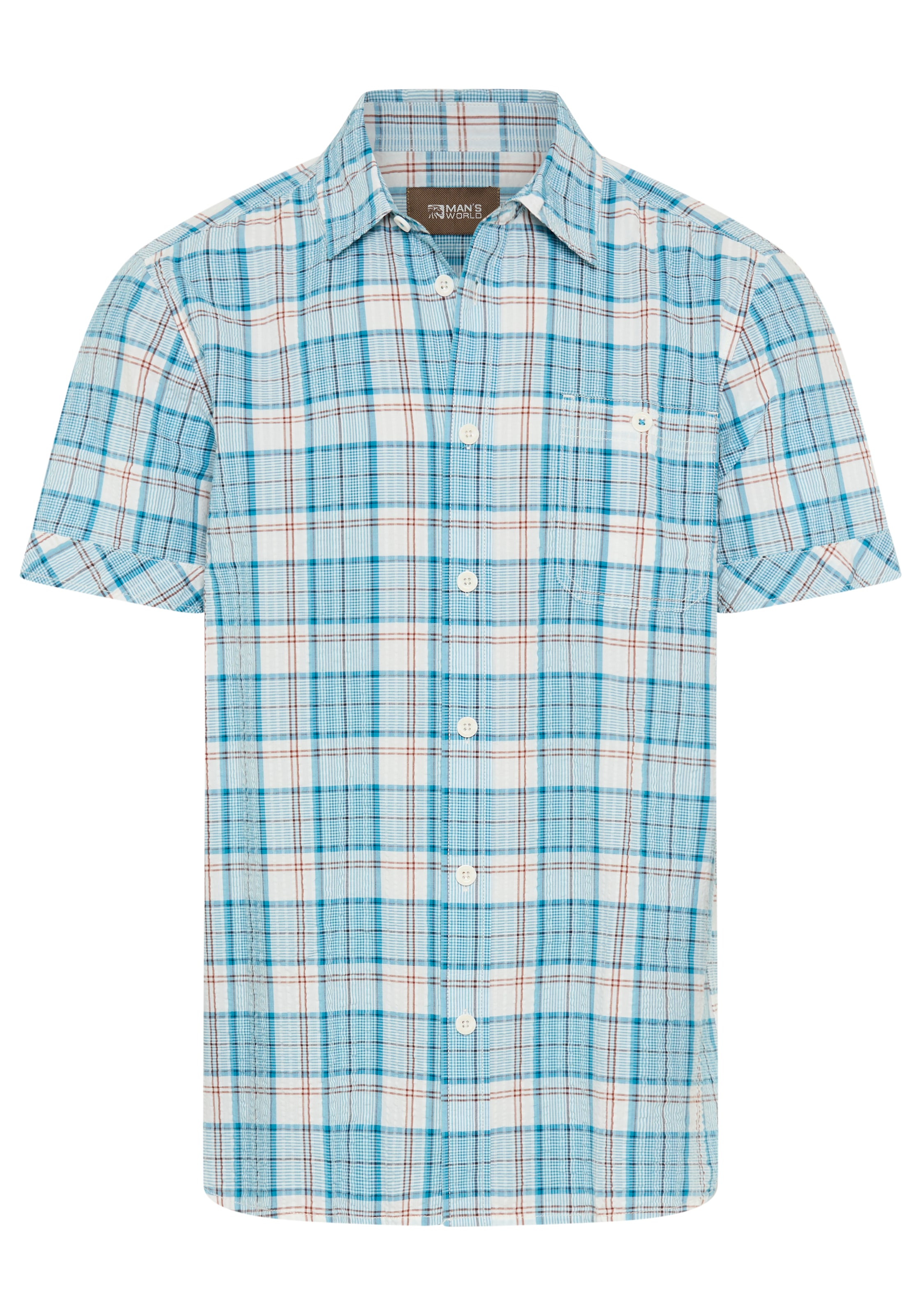 Man's World Karohemd Kurzarm, für Frühling und Sommer, aus Baumwolle, bequeme Passform