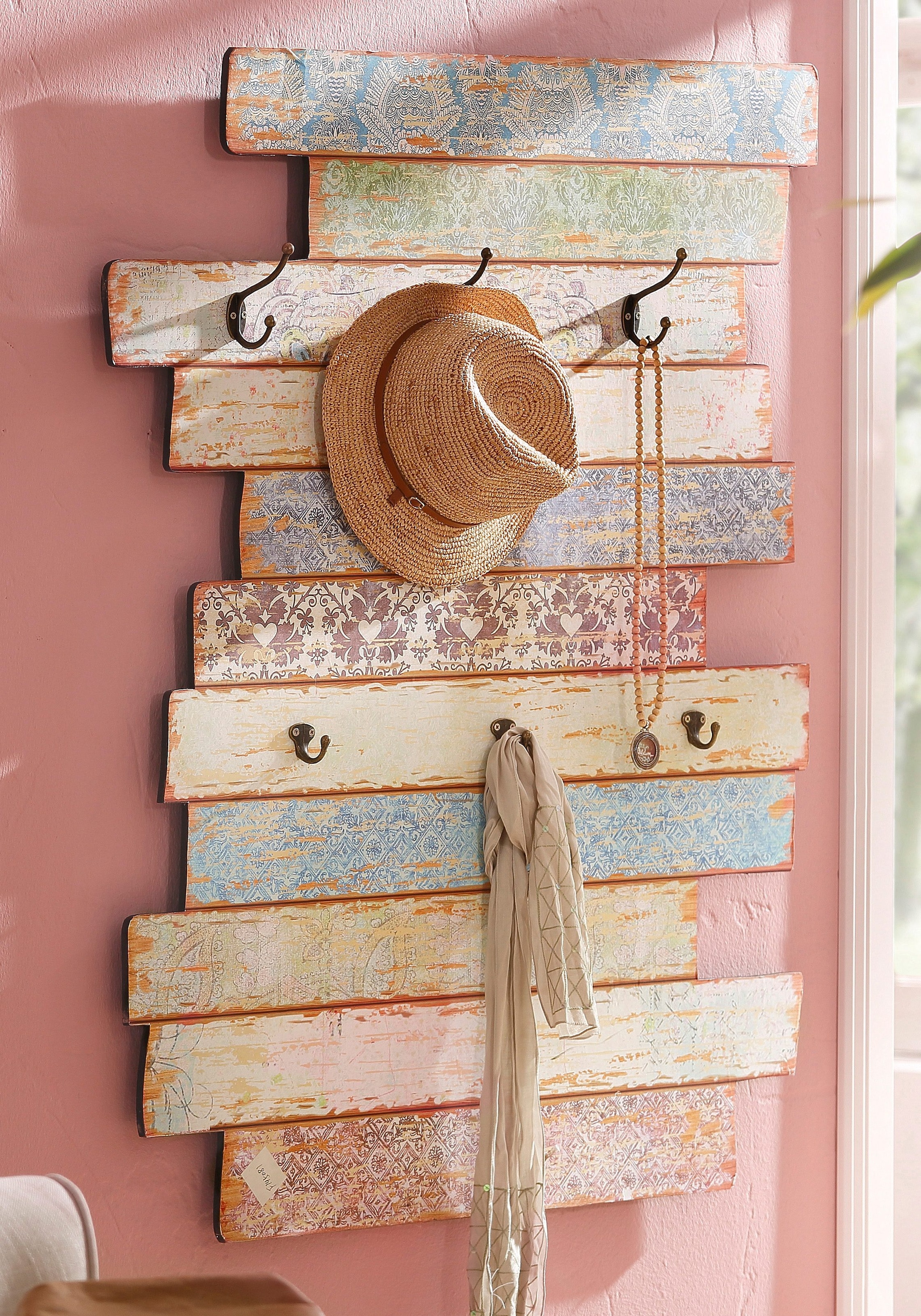 Home affaire Garderobenleiste »Emma«, Garderobe mit Kleiderhaken, Pastell-Farben, Shabby Look