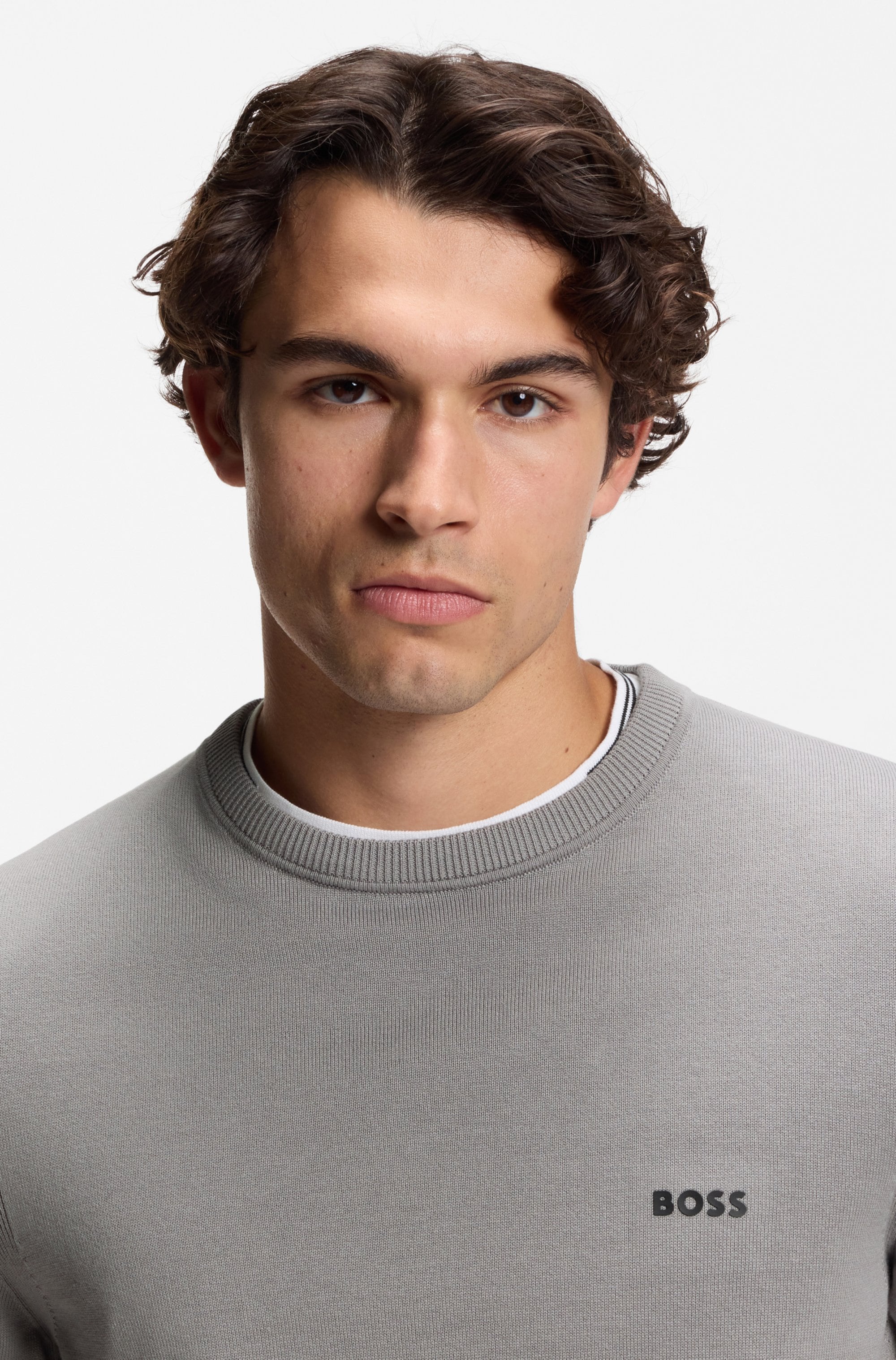 BOSS GREEN Strickpullover Rundhalsausschnitt, Regular Fit, Logo-Print
