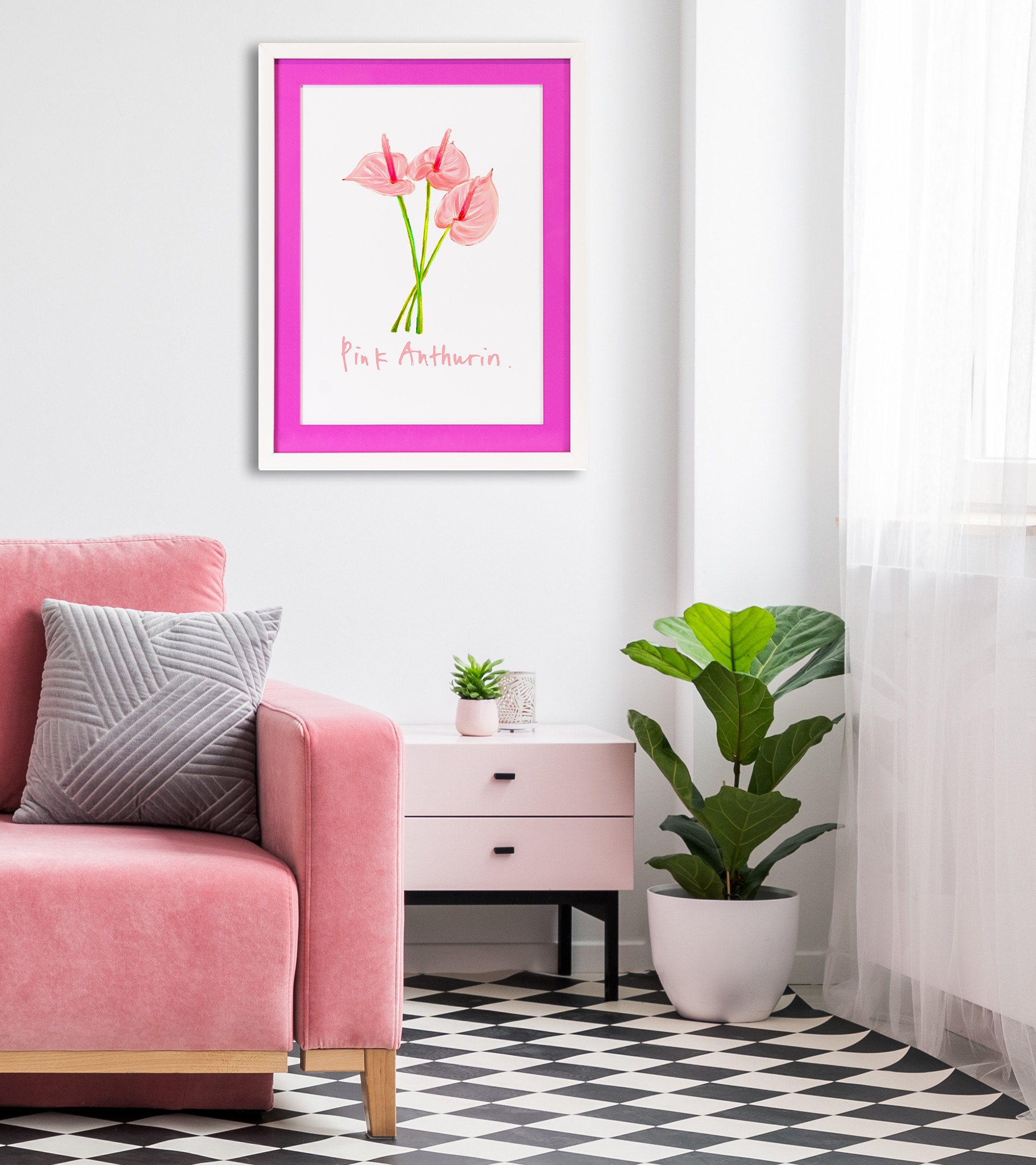 Bild mit Rahmen »Blume, pink«, Blumen-Blumenbilder, (1 St.), Poster mit buntem...