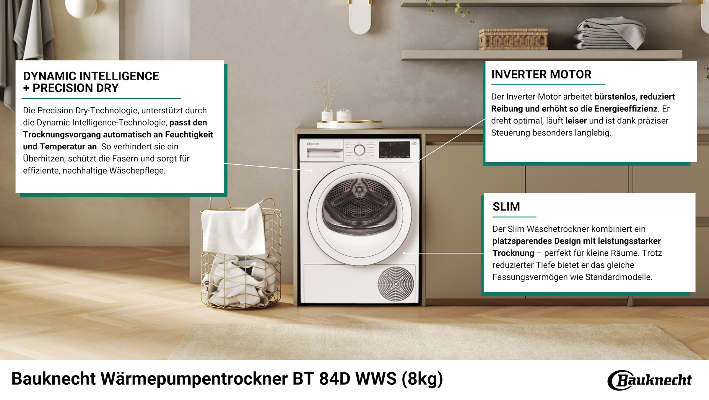 BAUKNECHT Wärmepumpentrockner »BT 84D WWS«, 8 kg