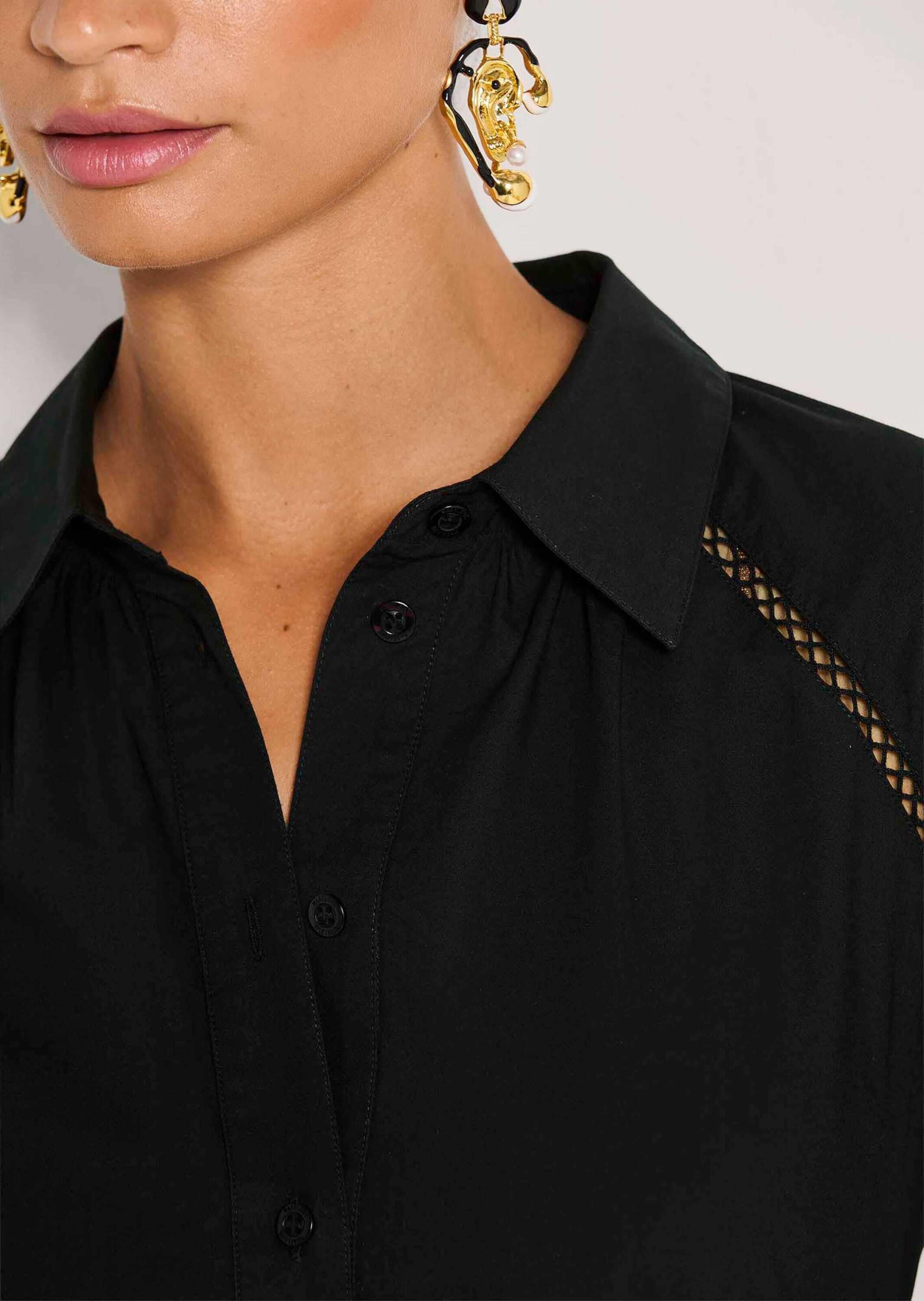 MADELEINE Hemdbluse »Hemdbluse Baumwollbluse mit Spitzendetails« Dünne Spitzenbänder an Raglanärmel