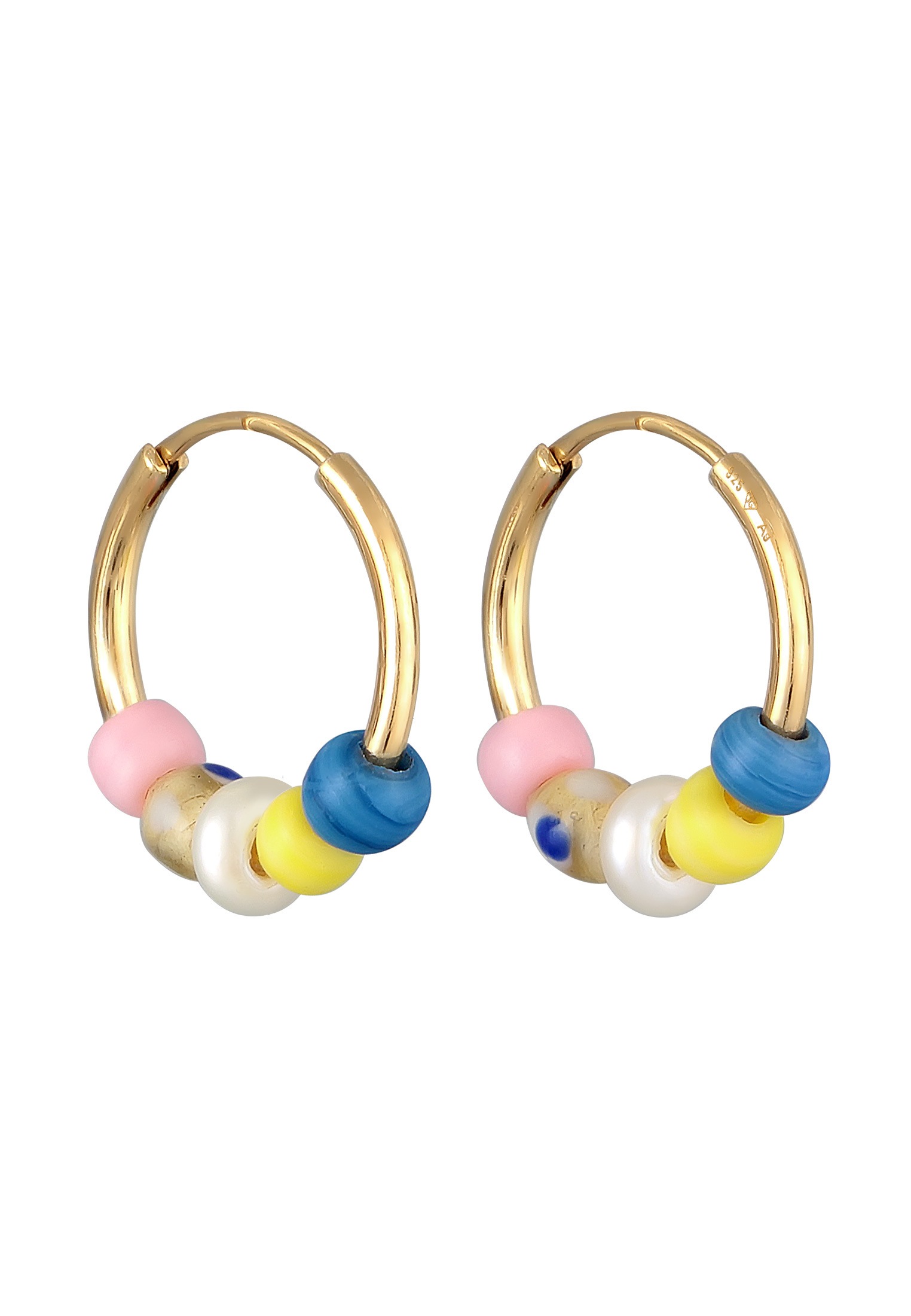 Elli Premium Paar Creolen »Ohrringe Creolen Glas Perlen Bead 925 Silber vergoldet«
