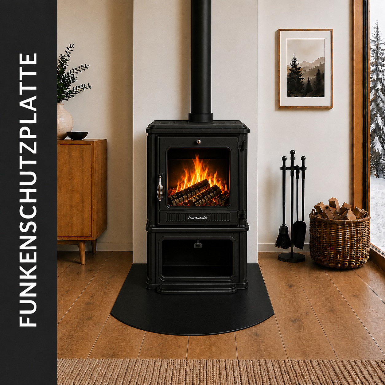 Hanseatic Bodenschutzplatte »für Kaminöfen Segment 100 Stahl« 1 Stk. tlg. Stahl-Segment 100 x 120 cm, 2mm Stärke, schwarz, zum Funkenschutz