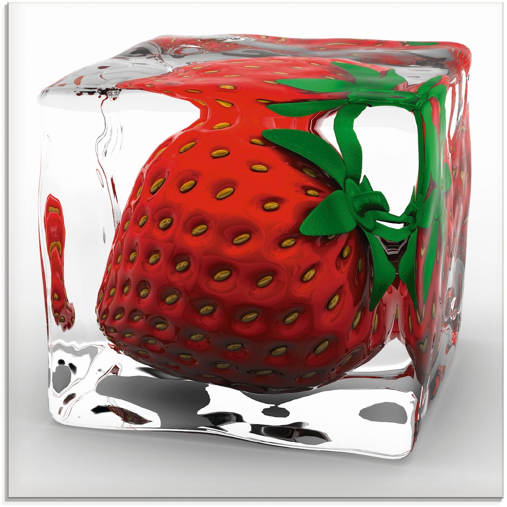 Artland Glasbild »Erdbeere in Eis«, Lebensmittel, (1 St.)