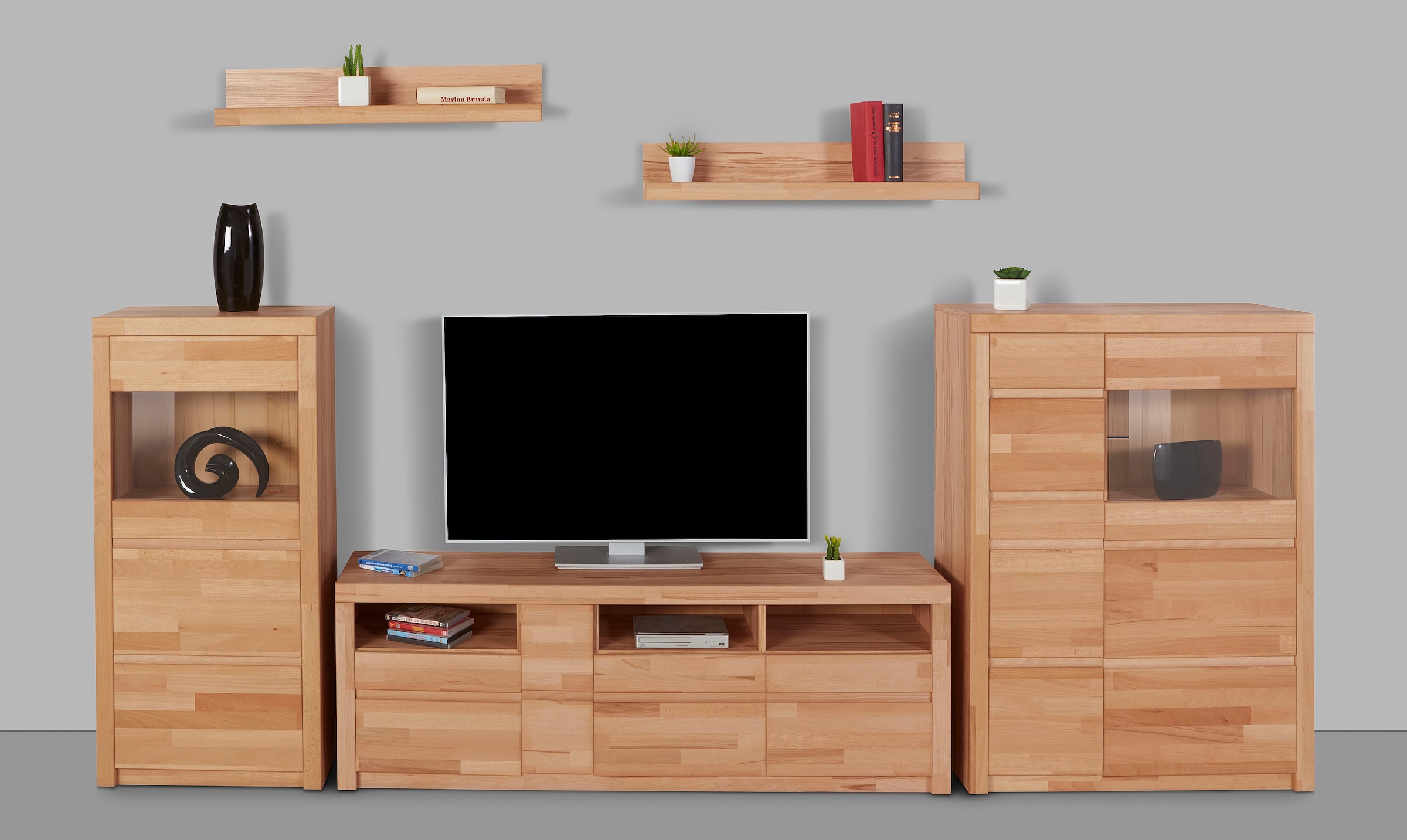 Home affaire Wohnwand »Silkeborg«, (Set, 5 St.), teilmassiv mit schöner griffloser Optik