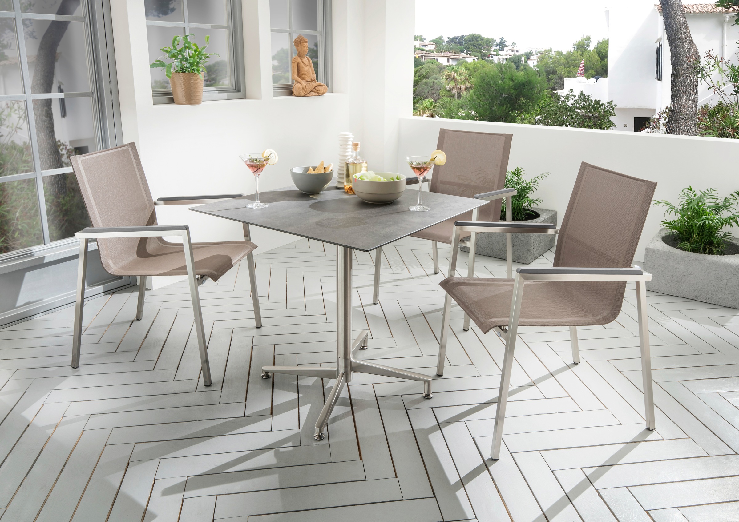 Destiny Garten-Essgruppe »ALTOS / LOFT«, (Set, 5 tlg.), 3 Sessel mit Tisch 80x80 cm, UV beständig