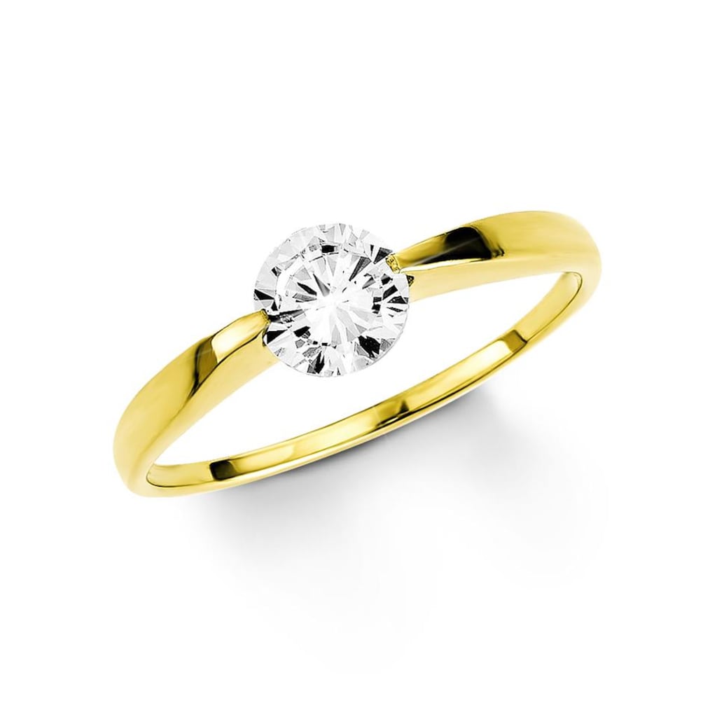 Amor Fingerring »Schmuck Geschenk Solitär Ring LIEBE, Glitzerstein Gold 333«