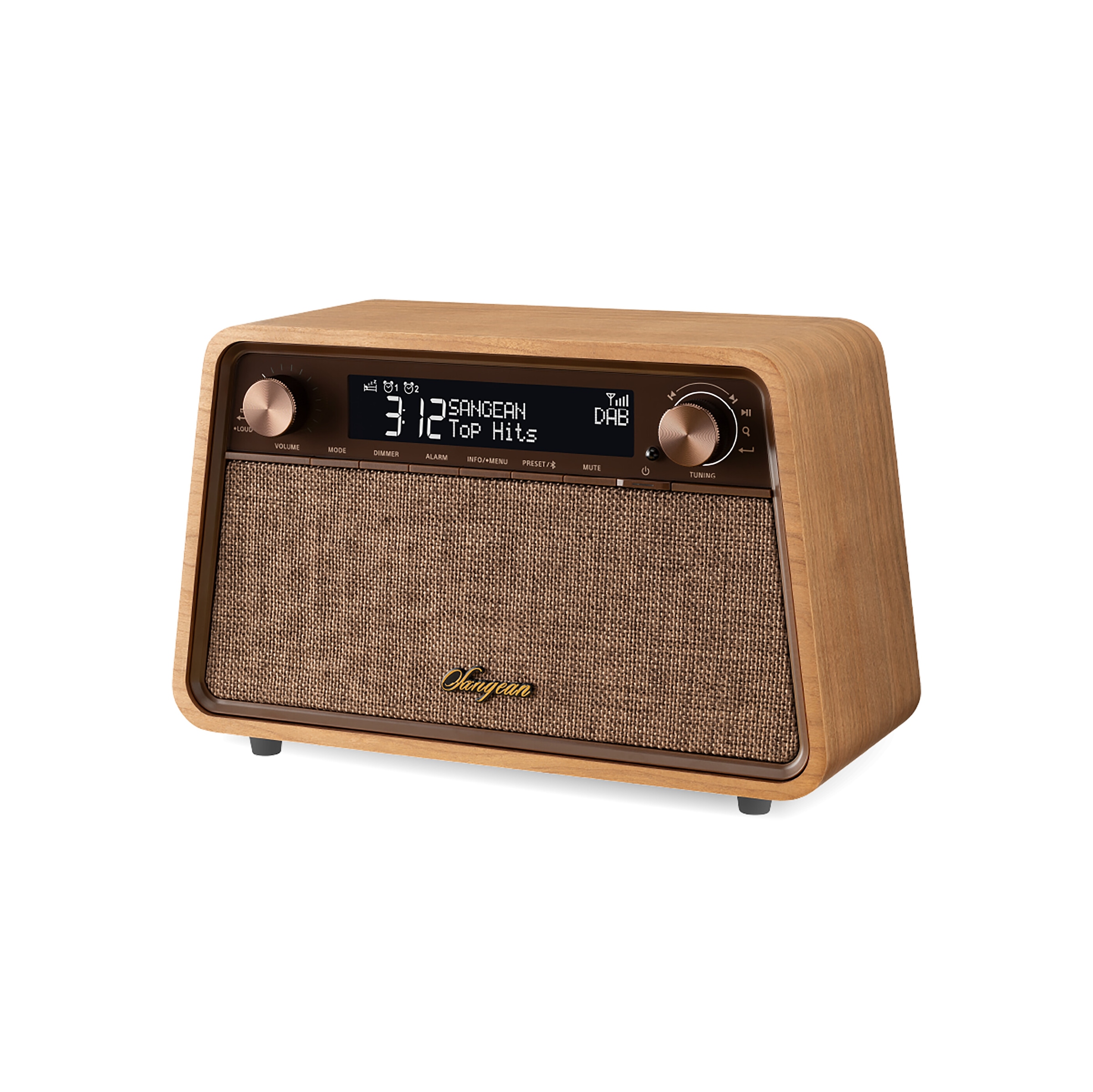 Sangean Retro-Radio »WR-201D«, (A2DP Bluetooth-AVRCP Bluetooth Digitalradio (DAB+)-FM-Tuner mit RDS), DAB+, Bluetooth, USB-C Ladeanschluss, Fernbedienung