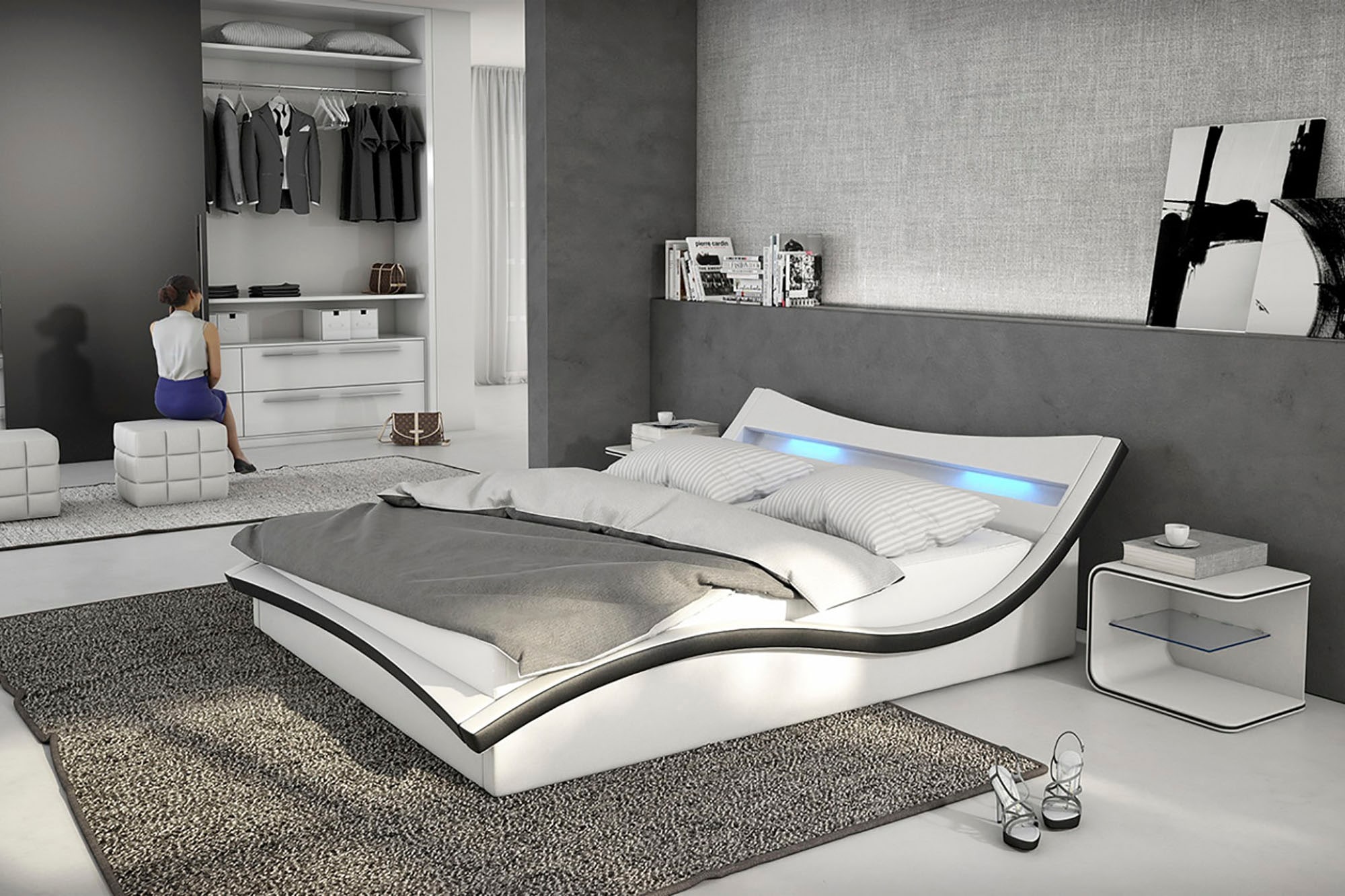 Polsterbett, mit LED-Beleuchtung im Kopfteil, Design Bett in moderner Optik