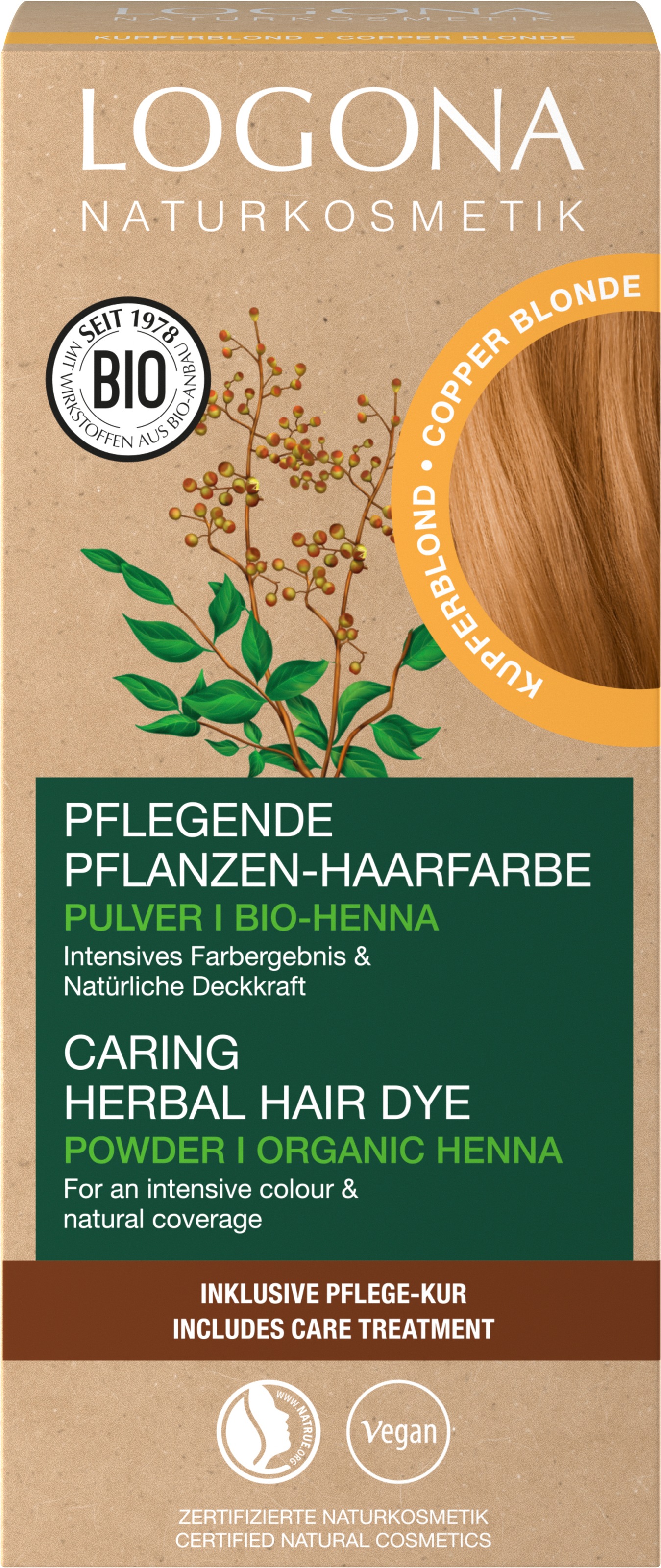 LOGONA Coloration »PFLANZEN-HAARFARBE PULVER« für alle Haartypen, mit kochendem Wasser anrührbar, vegan