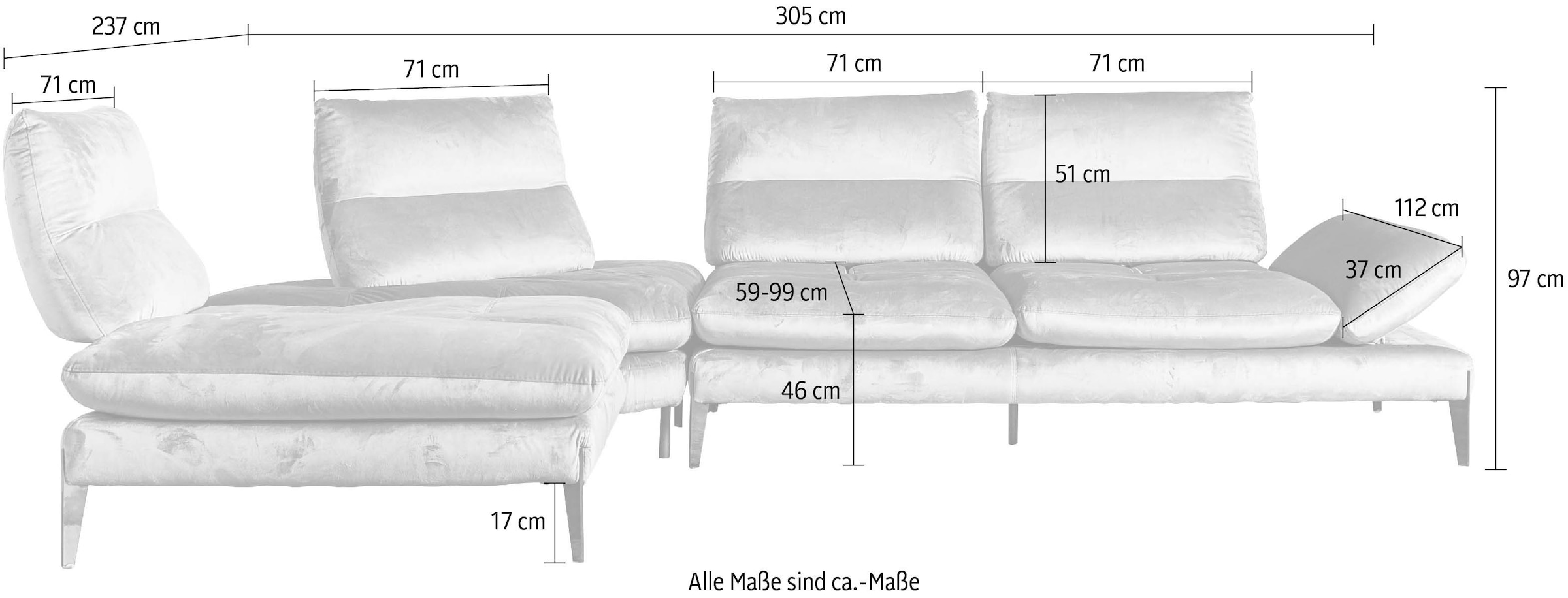 Nicoletti Home Ecksofa »Monnalisa«, Breite 237 cm, mit Sitztiefen- und Armverstellung