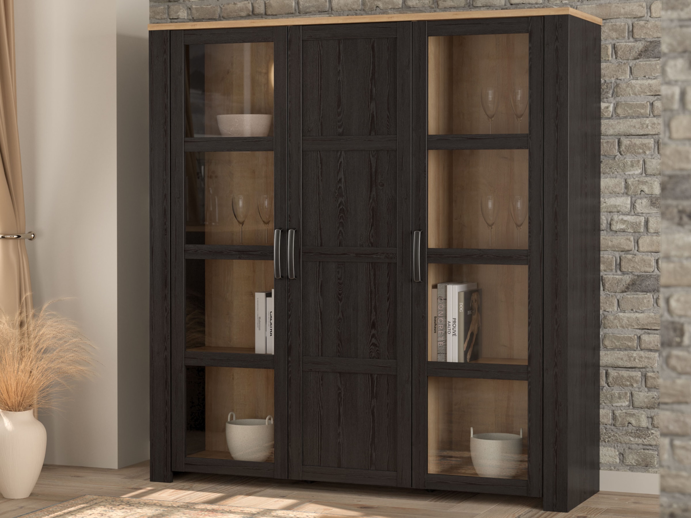 FORTE Highboard »Bohol, großes Highboard 2, Glastüren, viel Stauraum« B/H/T 151,1/160,6/42 cm Beleuchtung optional bestellbar