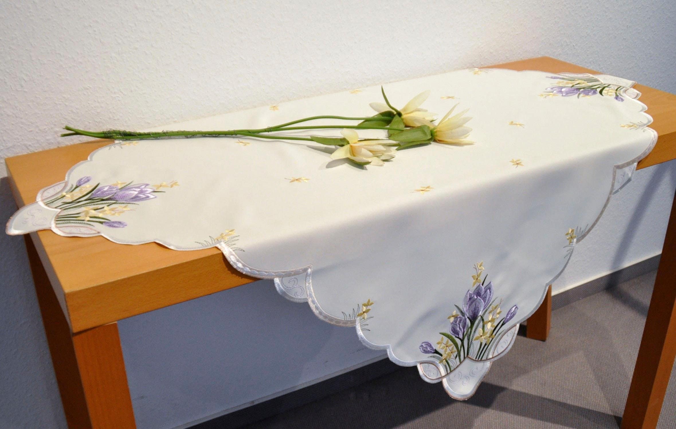 Krokusblüte«, Stickereien Plauen bei in Germany Spitze, Plauener Mitteldecke »Tischdecke bestellen Made OTTO