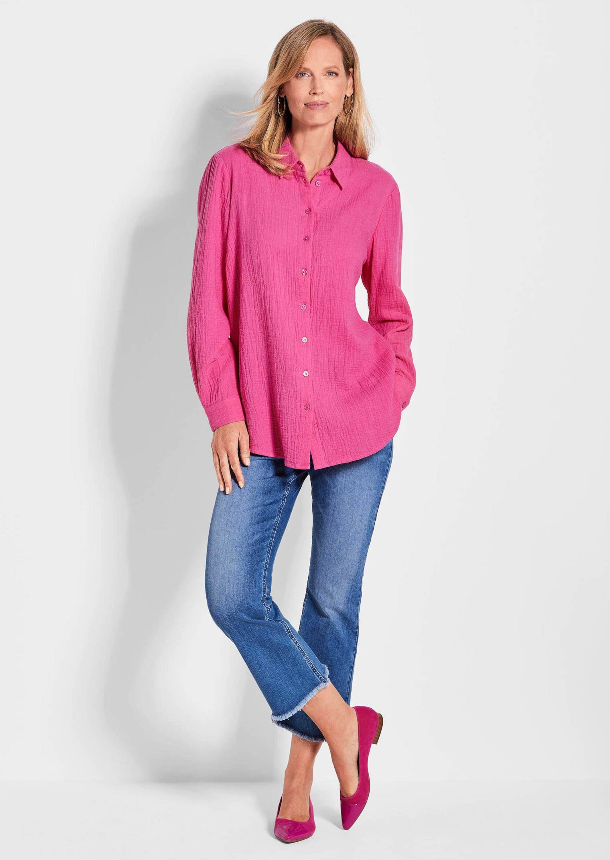 GOLDNER Hemdbluse »Kurzgröße Verlängerte Langarm Musselin-Bluse« überaus hautfreundliche Qualität