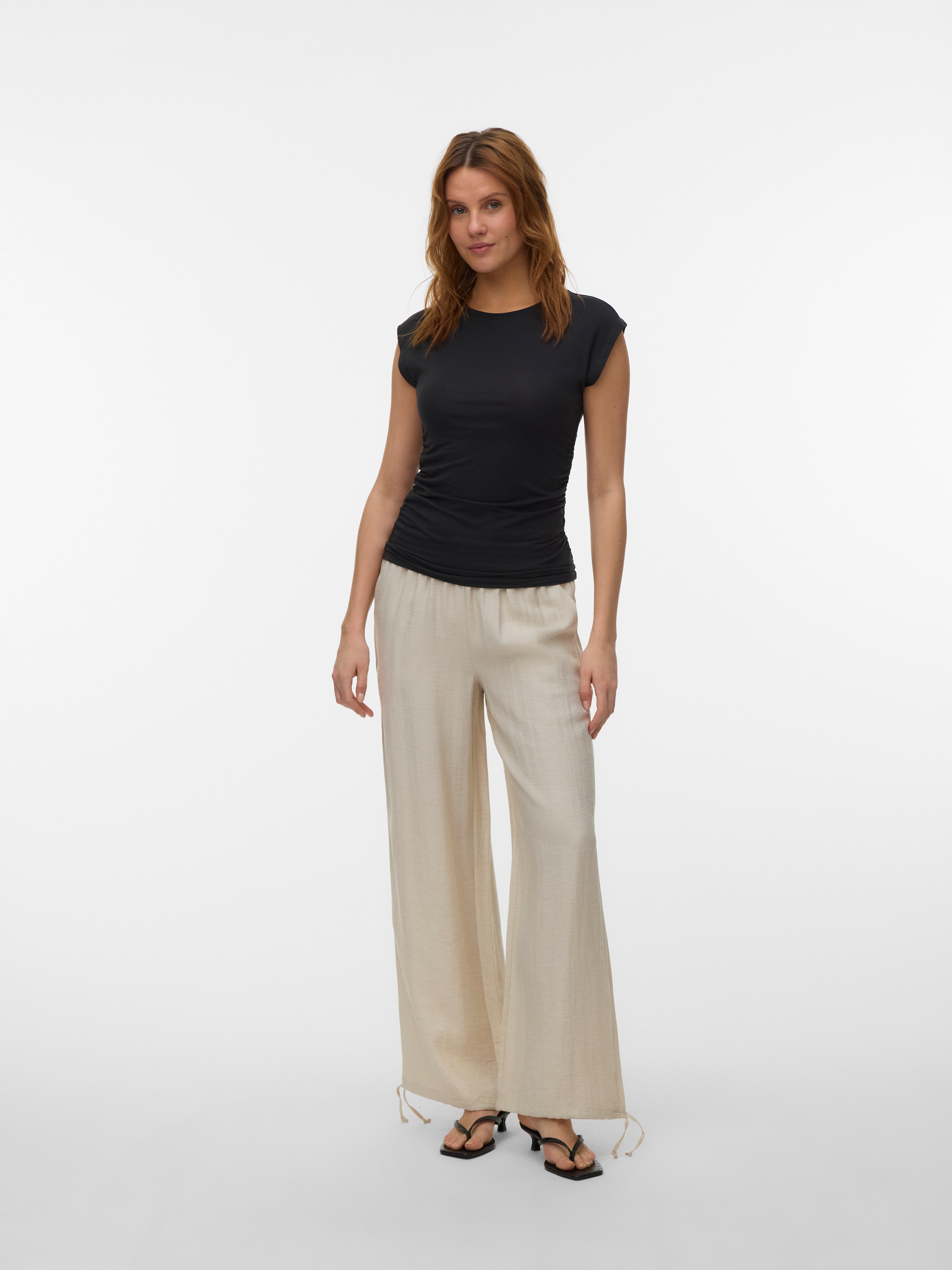 Vero Moda Rundhalsshirt »VMAVASARAH  SL TOP JRS NOOS« Materialmix, seitlich gerafft