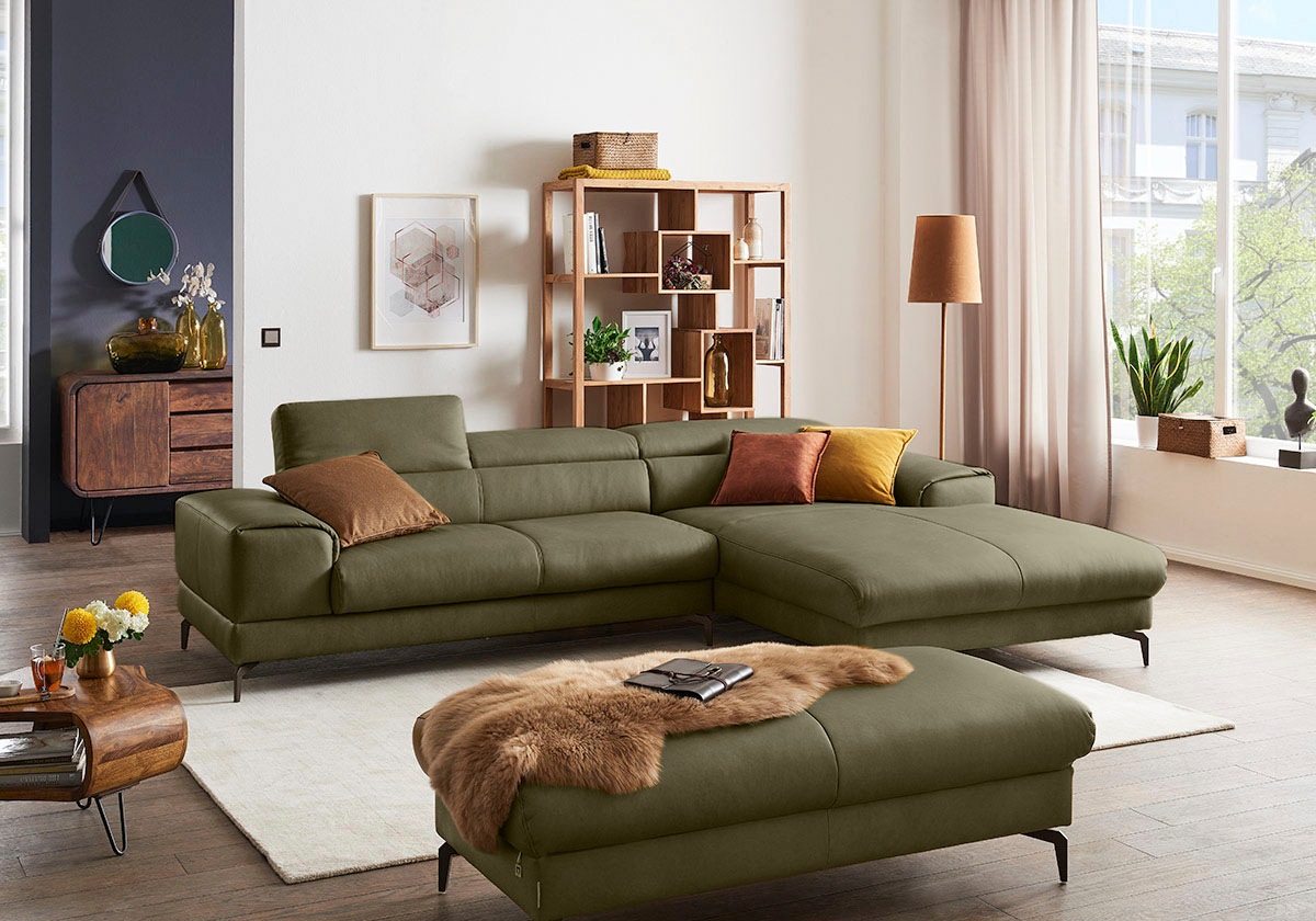 W.SCHILLIG Ecksofa »piedroo, Designsofa mit tollem Sitzkomfort, elegant und bequem, L-Form«, Kopfteilverstellung, wahlweise mit Sitztiefenverstellung, Breite 303cm