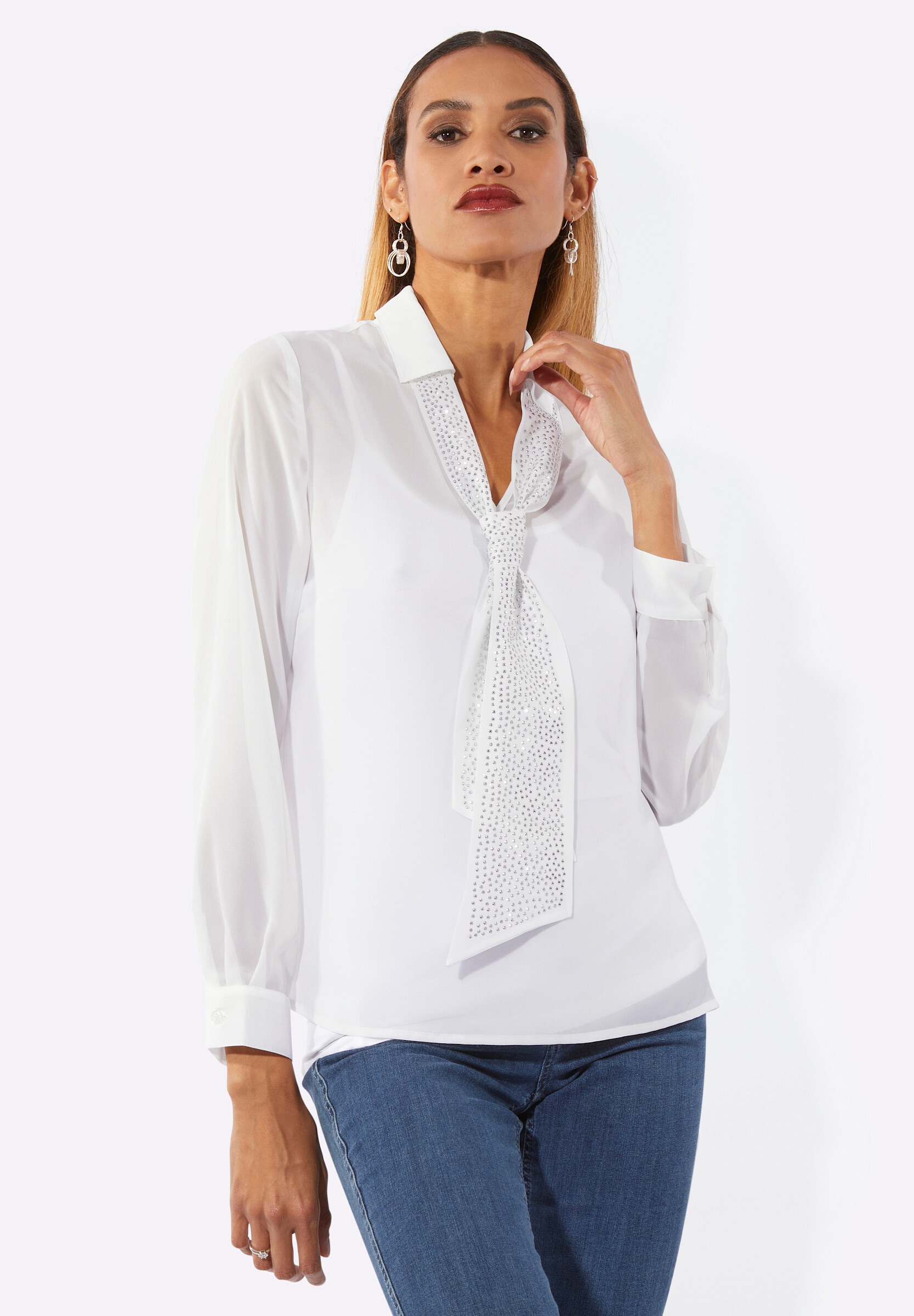 creation L Schlupfbluse »Georgette-Bluse Schluppenbluse mit einknöpfbarem Jersey-Top«