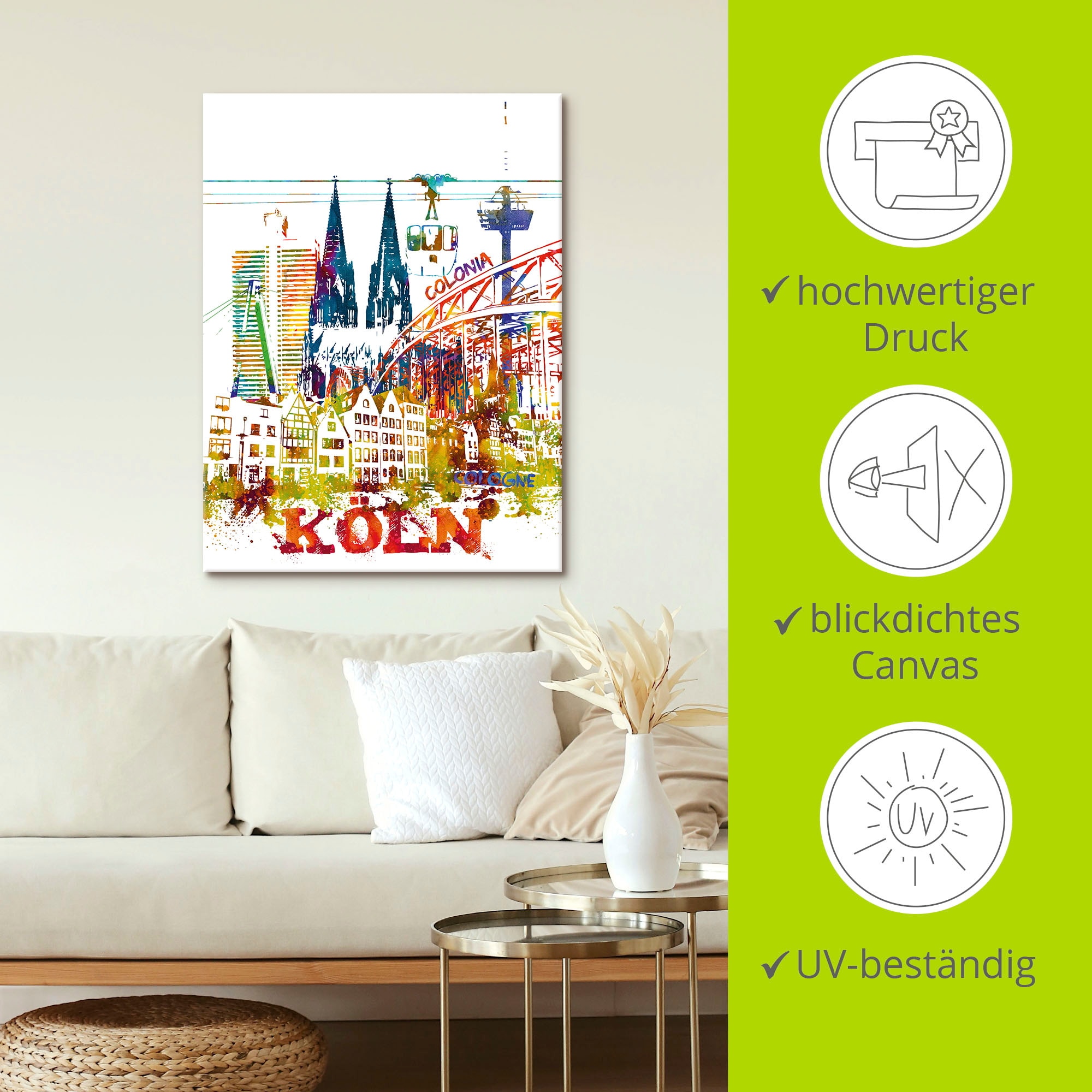 Artland Leinwandbild »Köln Dom Grafik«, Köln, (1 St.), auf Keilrahmen gespannt