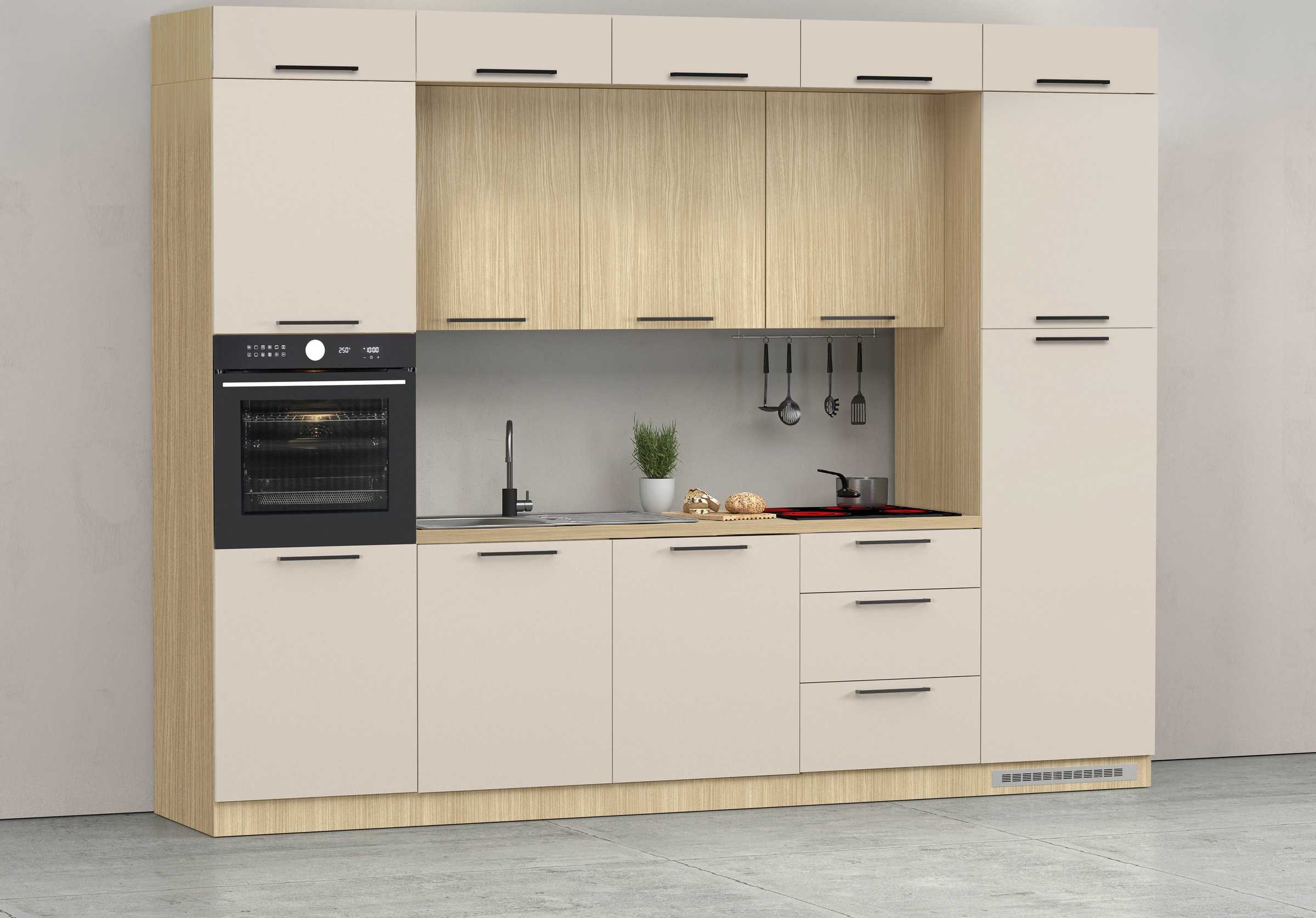 KOCHSTATION Küchenzeile »Luna, Einbauküche, Zeilenküche, mit Soft-Close Funktion, Made in Italy« Breite 300 cm ohne E-Geräte, mit Spüle+Siphon und Aufsatz