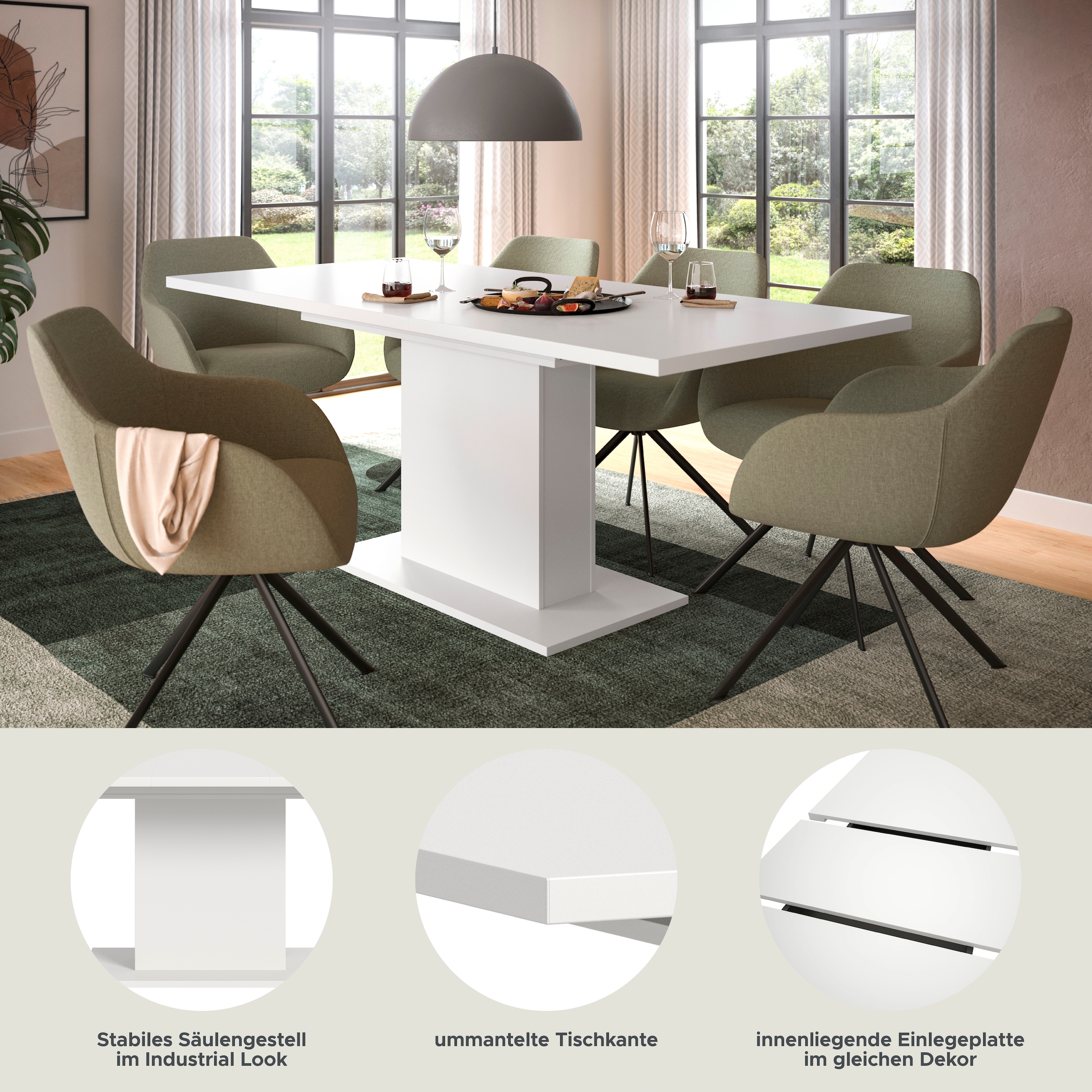 INOSIGN Esstisch »Motus, ausziehbar 150 -190 cm, inklusive 40 cm Einlegeplatte« Set, 1 Stk. tlg. Säulengestell mit Bodenplatte, Tisch, Küchentisch, Esszimmer, Küche