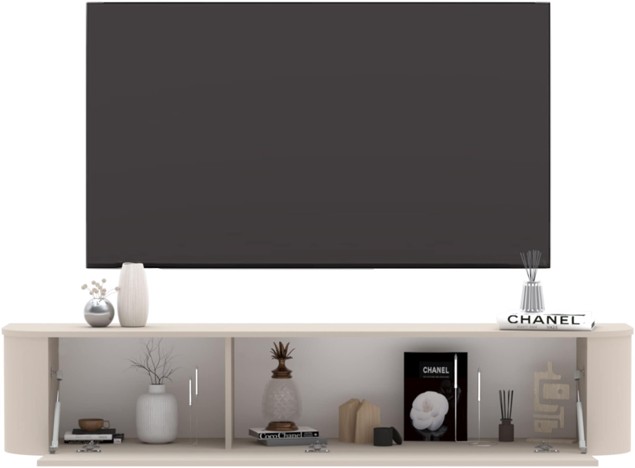 INOSIGN Lowboard »Lido, 181 cm breit, 1 Klappe, TV-Schrank, TV-Kommode, Medienboard« Formgebogenes MDF, Stirnseiten Rundung, Push-to-open, hängend/stehend